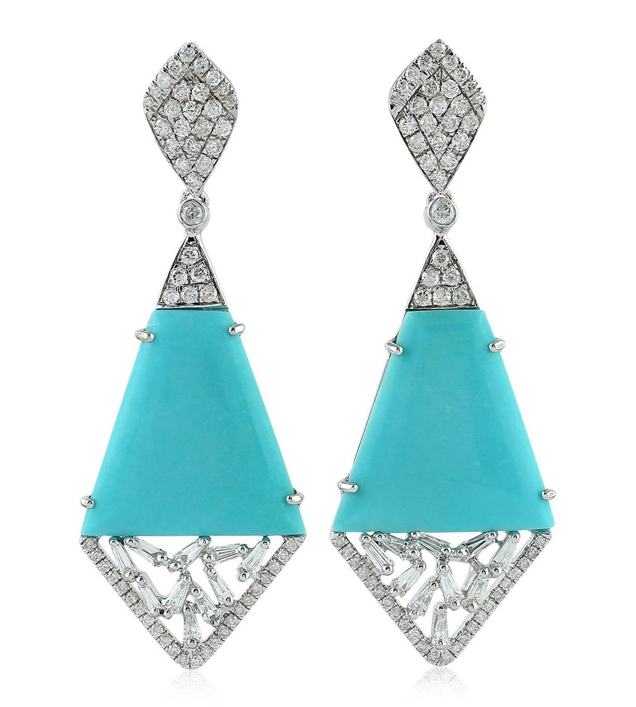 Mixed Cut 10.05 Carat Turquoise Diamond 18 Karat Gold Earrings For Sale