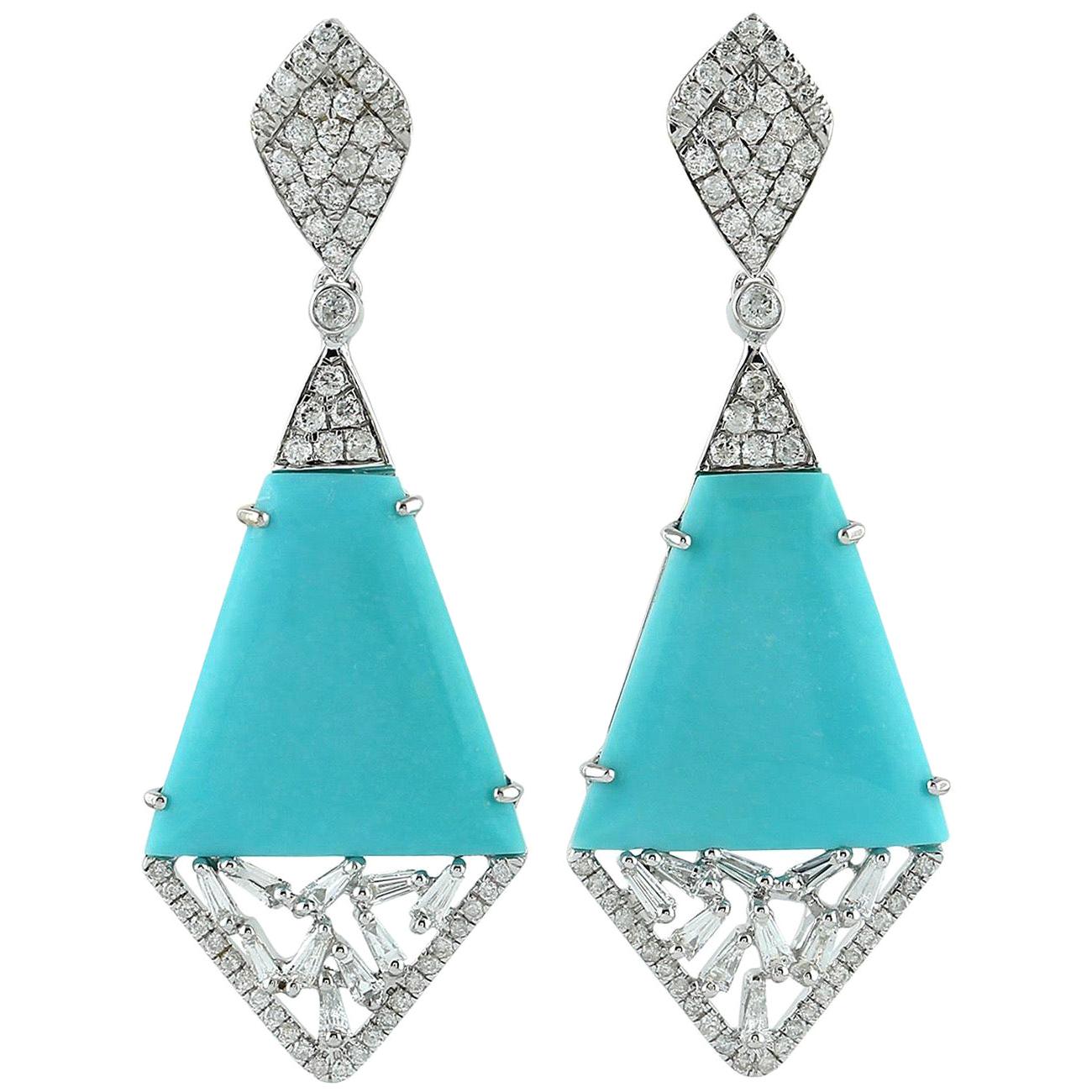 Boucles d'oreilles en or 18 carats avec diamants et turquoise de 10,05 carats