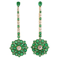 10,05 Karat Smaragd-Diamant 14 Karat Gold Linear Floral Ohrringe
