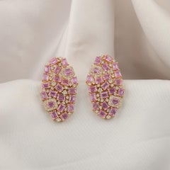 Pendientes de zafiro rosa natural de 10,05 quilates y diamantes de 1,17 quilates, en oro amarillo de 18 quilates
