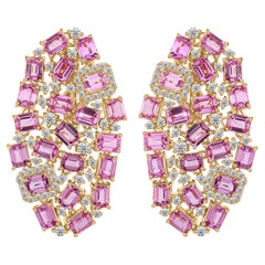 Pendientes de zafiro rosa natural de 10,05 quilates y diamantes de 1,17 quilates, en oro amarillo de 18 quilates