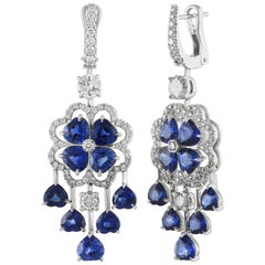 10.06 Carat Blue Sapphire and Diamond Gold Chandelier Earrings