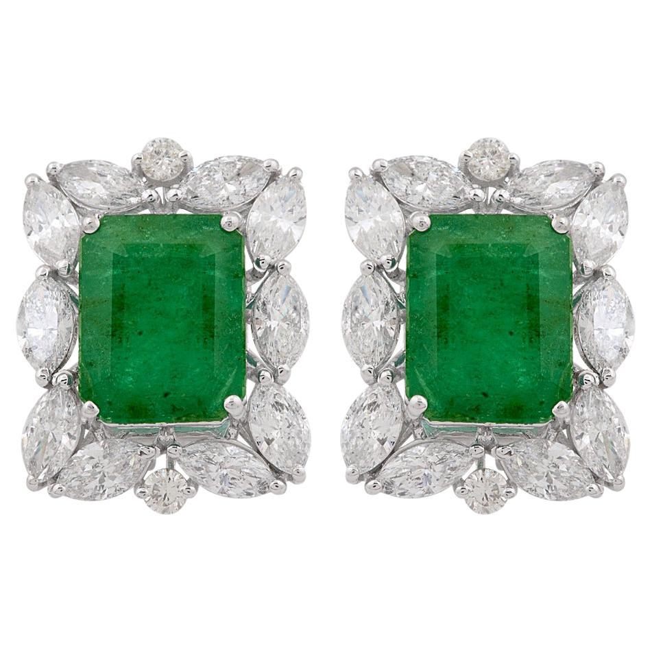 10.06 Carat Emerald 3.85 Carat Diamond 14 Karat Gold Stud Earrings For Sale