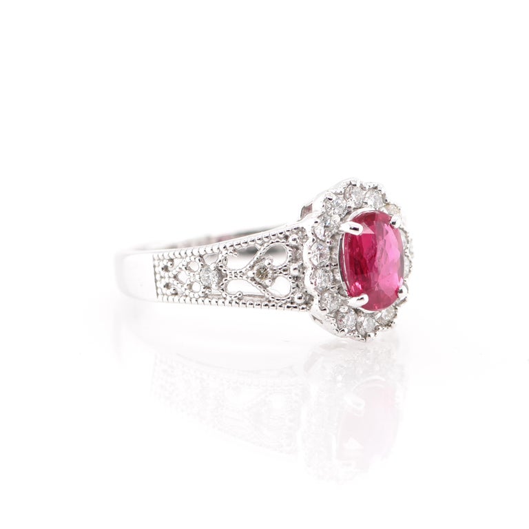 Modern 1.006 Carat Natural Untreated 'No Heat' Ruby and Diamond Ring Set in Platinum For Sale
