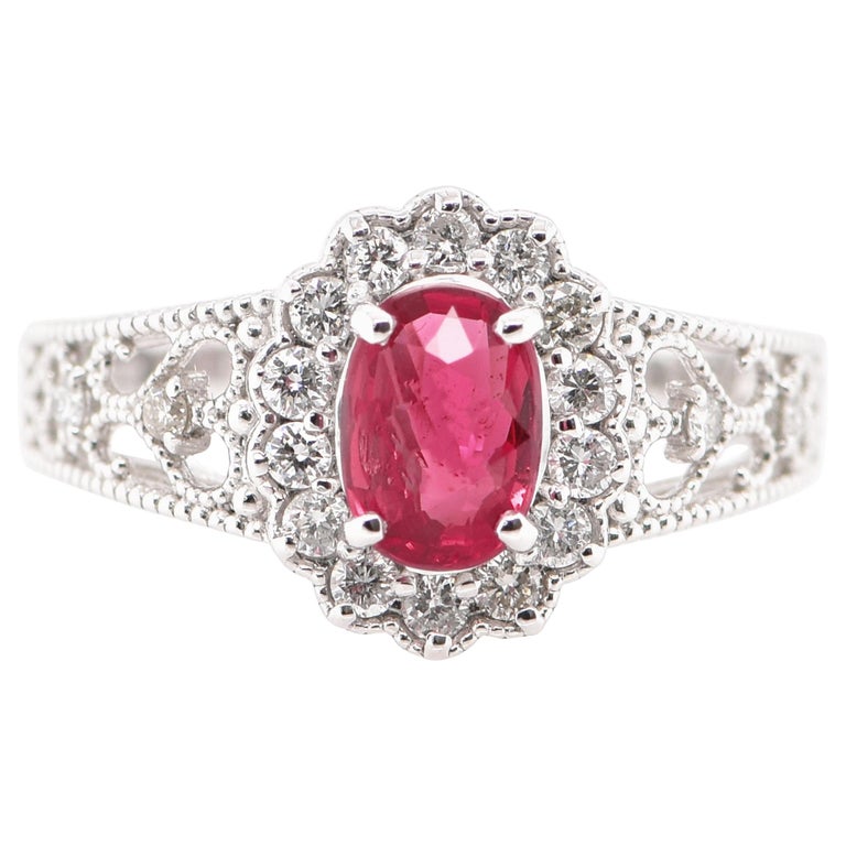 1.006 Carat Natural Untreated 'No Heat' Ruby and Diamond Ring Set in Platinum For Sale