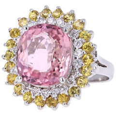 10.06 Carat Pink Tourmaline Yellow Sapphire Diamond White Gold Cocktail Ring