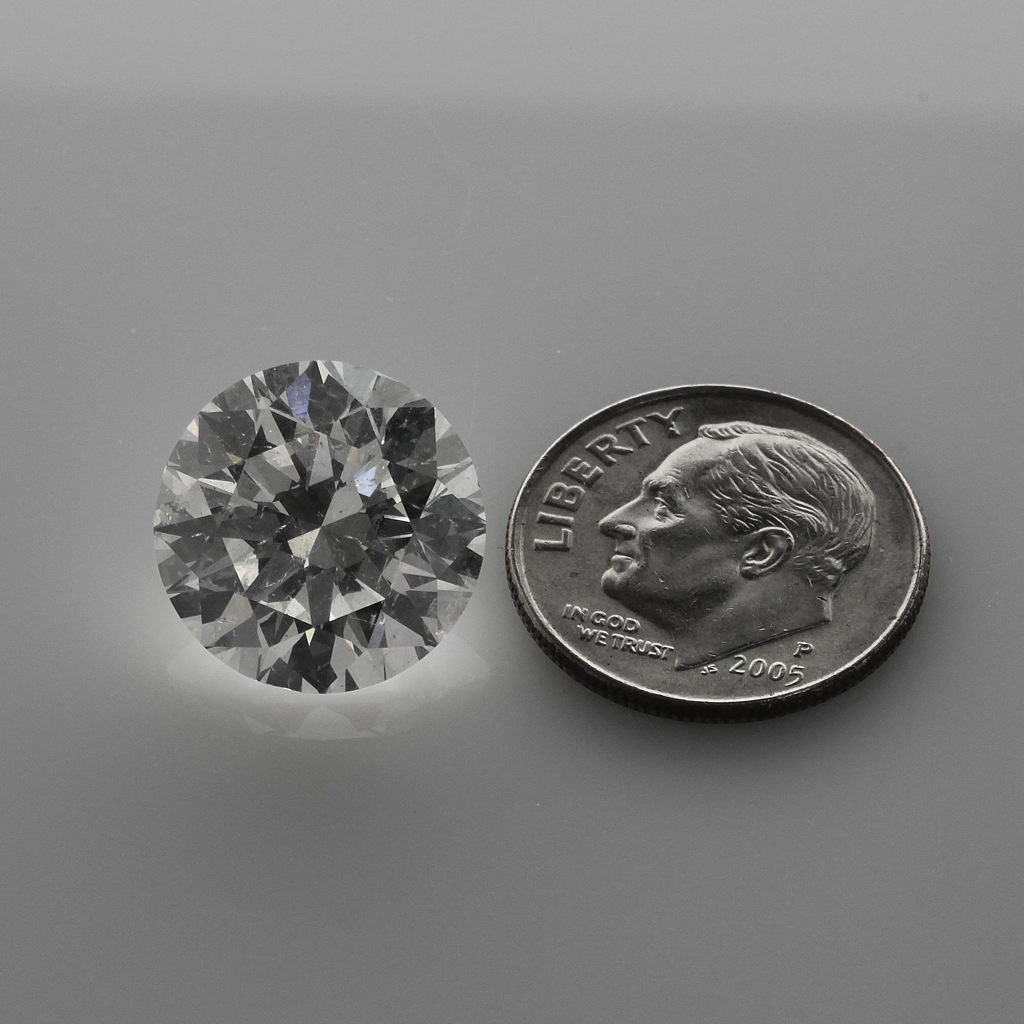 Round Cut 10.06 Carat Round Brilliant Cut J SI2 IGI Certified Natural Diamond For Sale