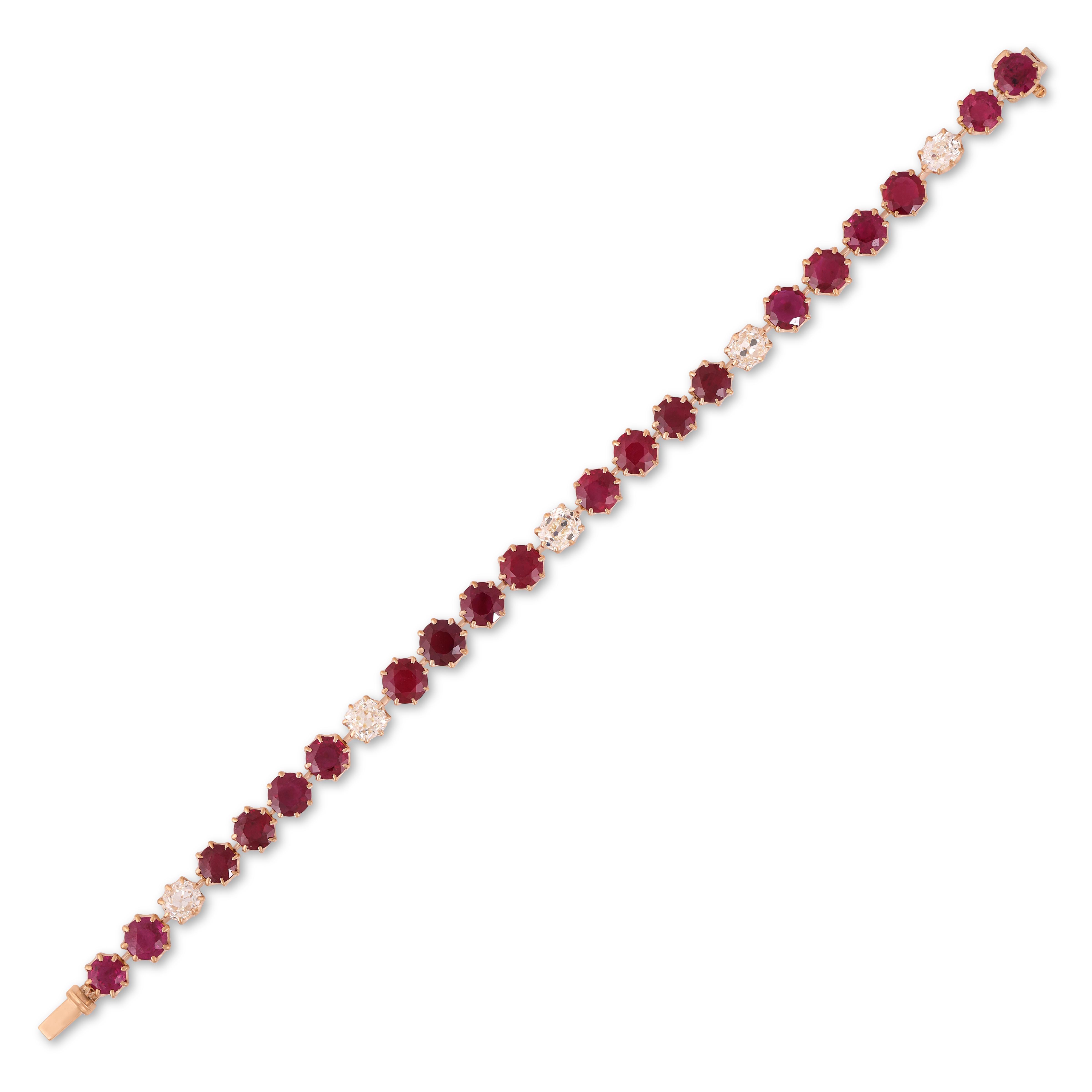 Pulsera de rubíes y diamantes de 10,06 quilates en oro de 18 quilates Corte redondo en venta