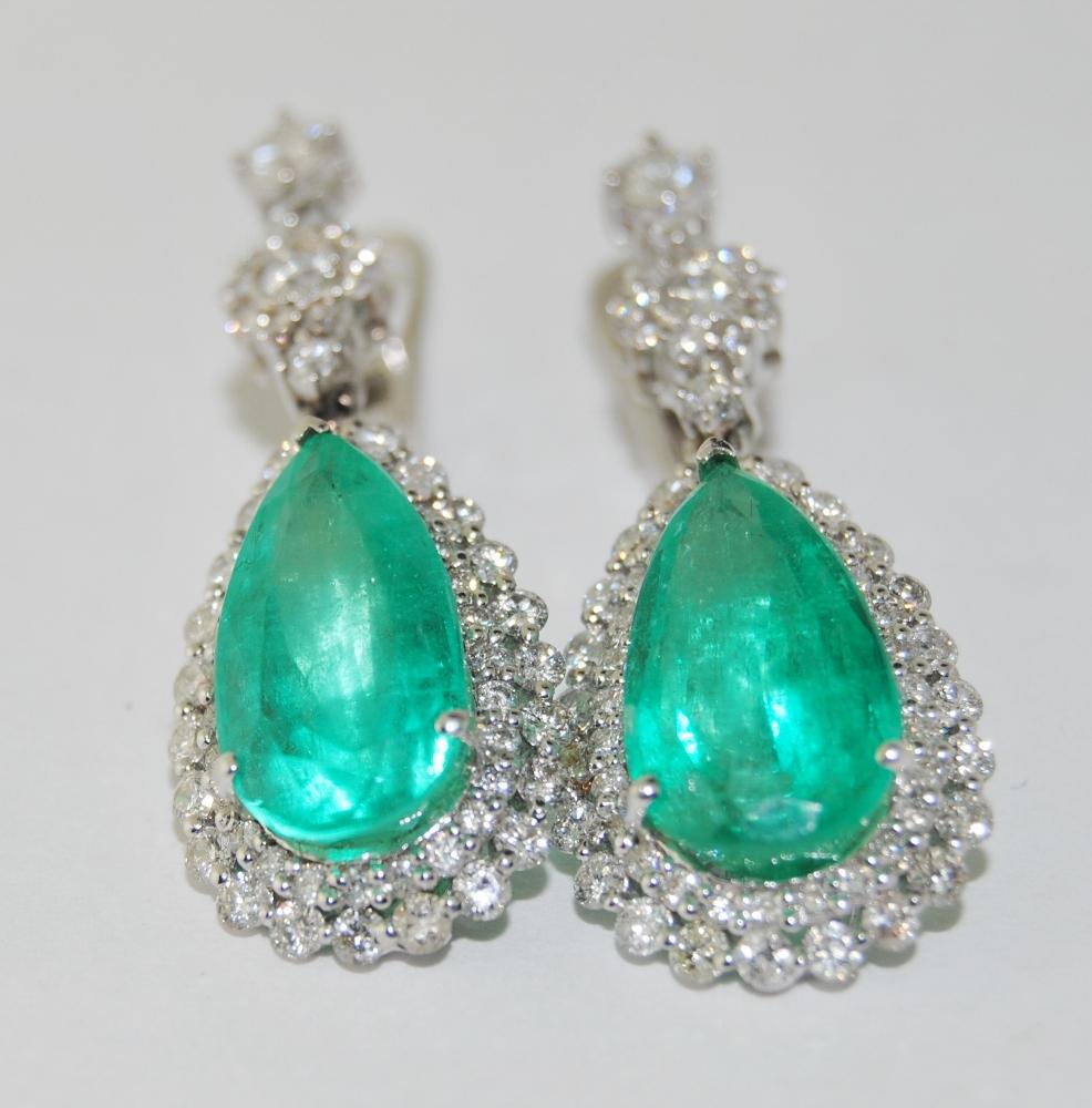 Contemporary 10.06 Carat Emerald and Diamond Drop Earrings, 18 Karat For Sale