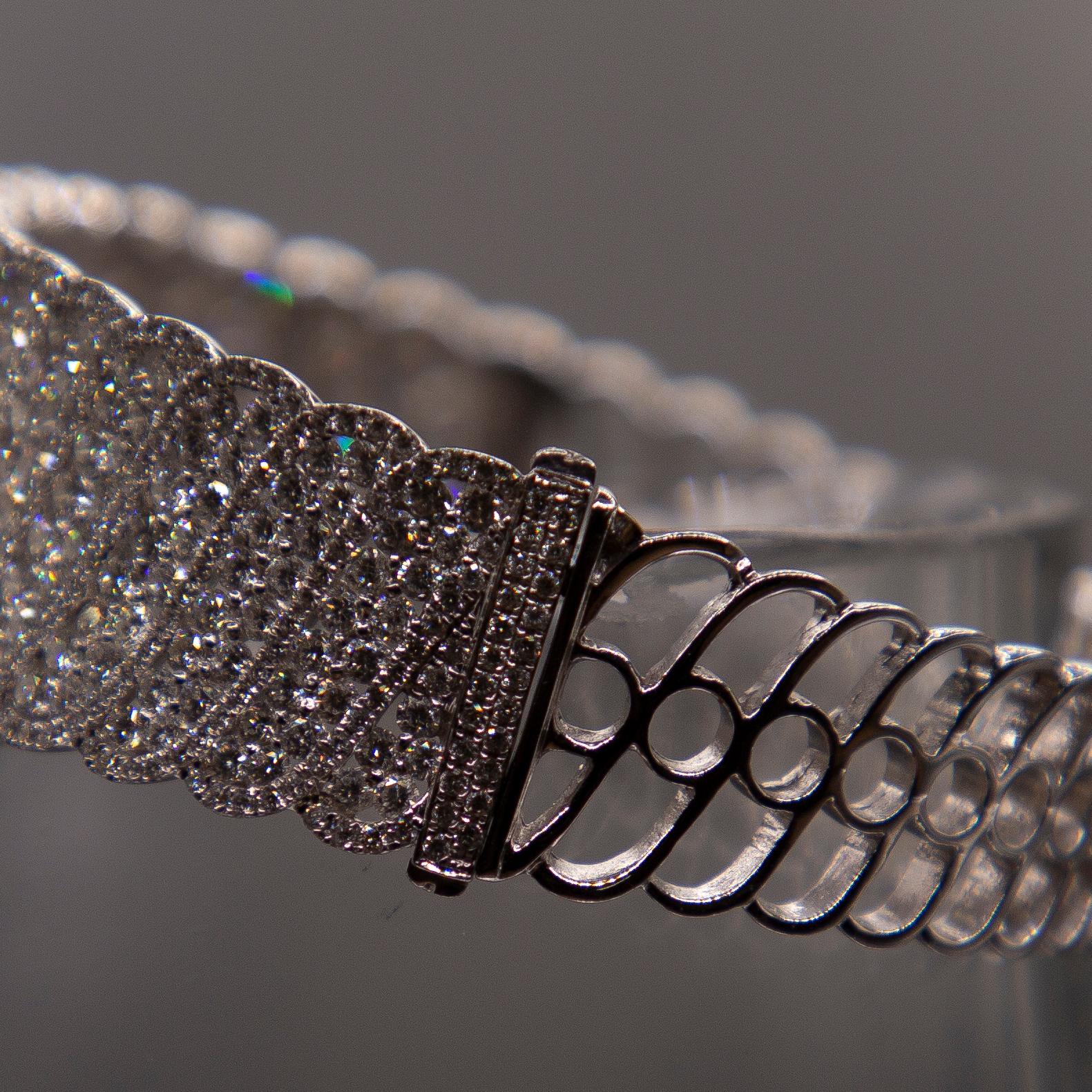 Modern 10.06 Carats fine diamond bangle bracelet/ 684 F VS1 diamonds  pave'- set 18k For Sale