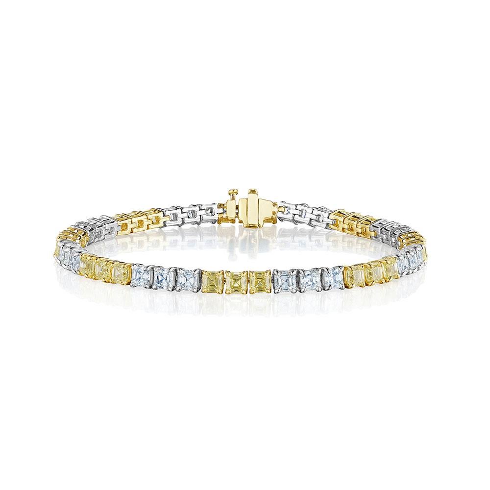 10.06ct Asscher Cut White & Yellow Tennis Bracelet In New Condition For Sale In New York, NY