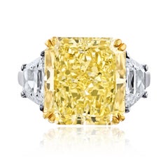 10.06ct Radiant Cut Three Stone Fancy Yellow Diamond Engagement Ring