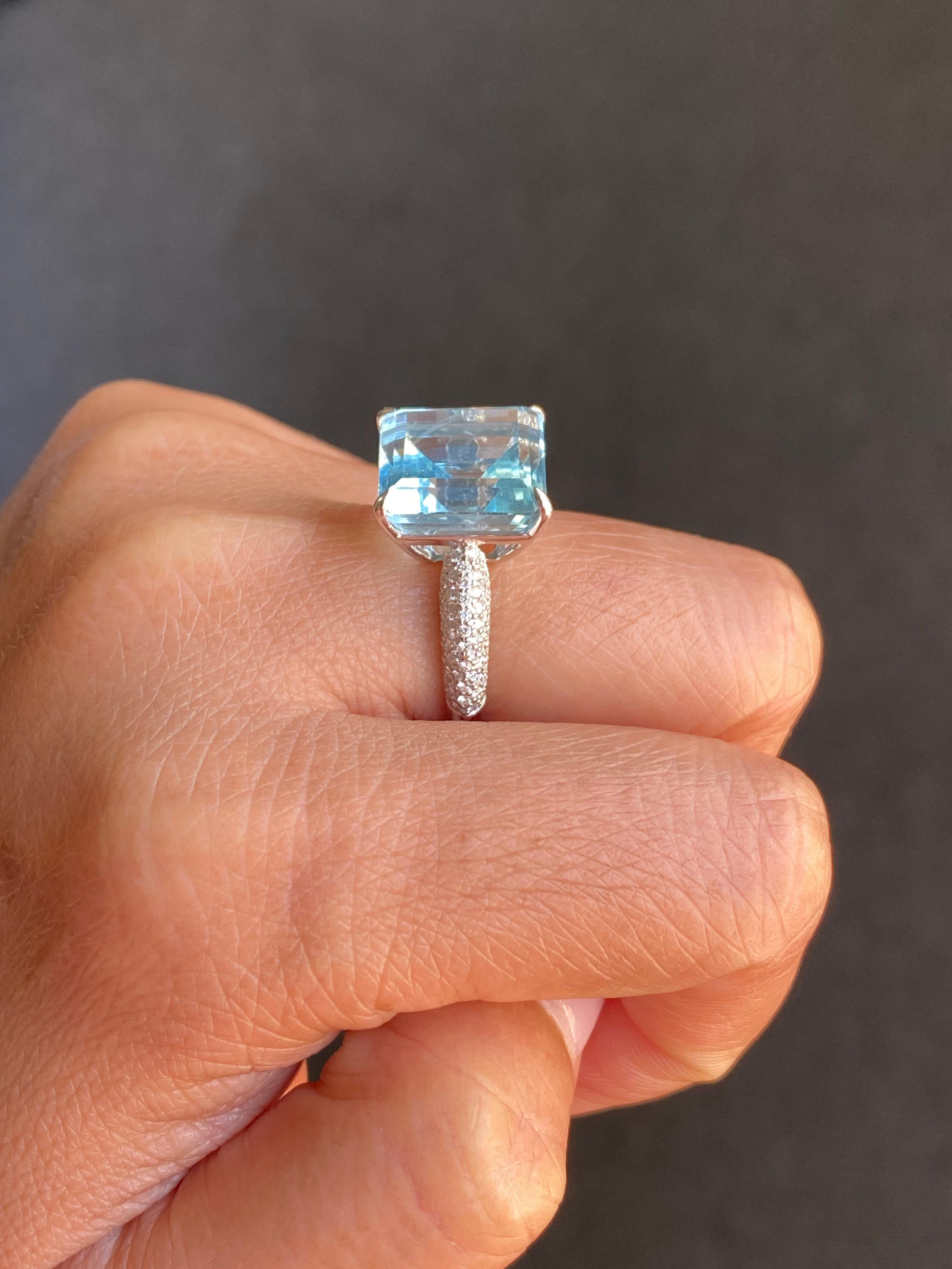 Anillo de Cóctel Solitario de Aguamarina y Diamante de 10,07 Quilates en venta 6