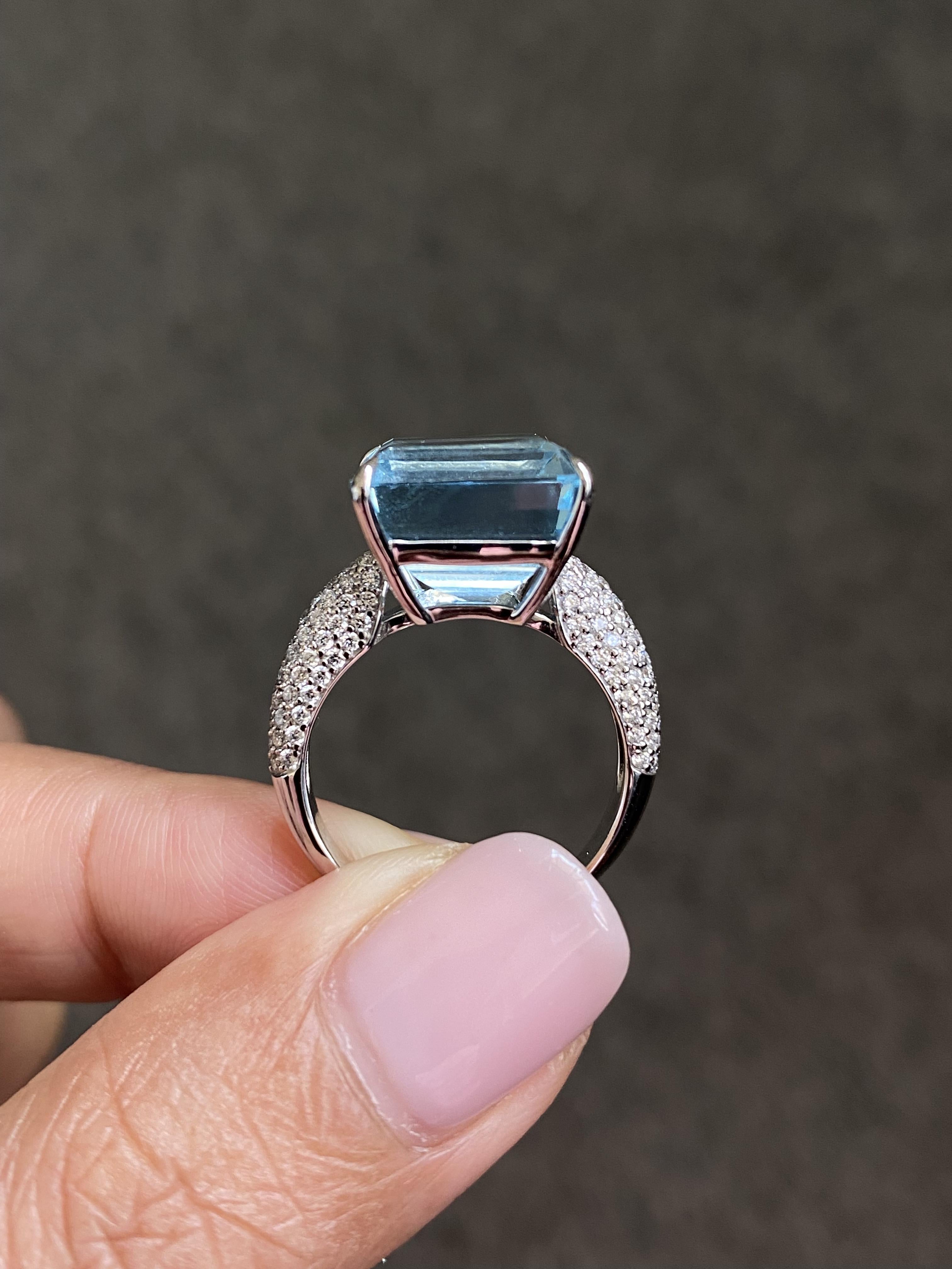Anillo de Cóctel Solitario de Aguamarina y Diamante de 10,07 Quilates en venta 2