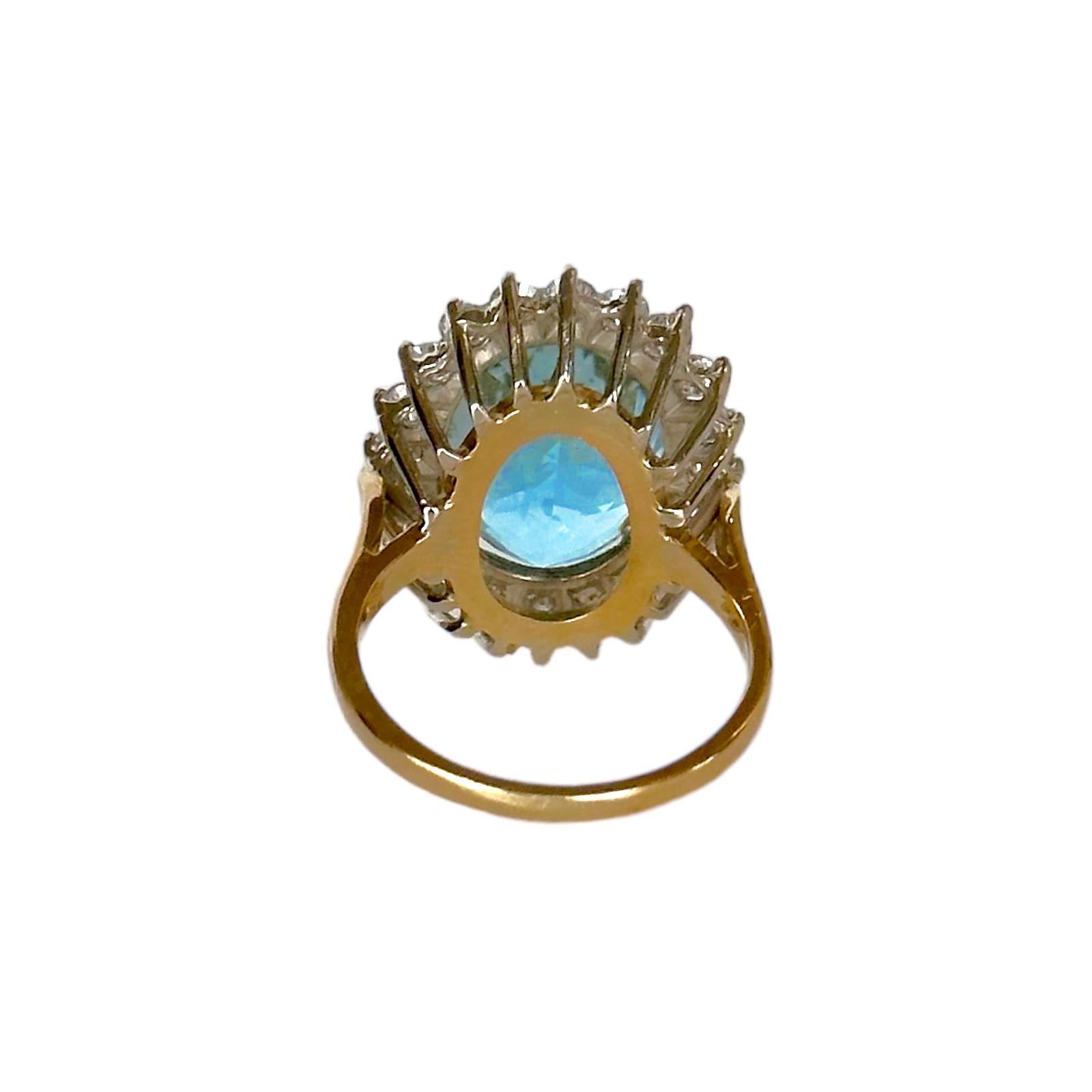 Arts and Crafts 5.0 Carat Aquamarine 1.5 Carat Diamond 18K Gold Cocktail Ring For Sale