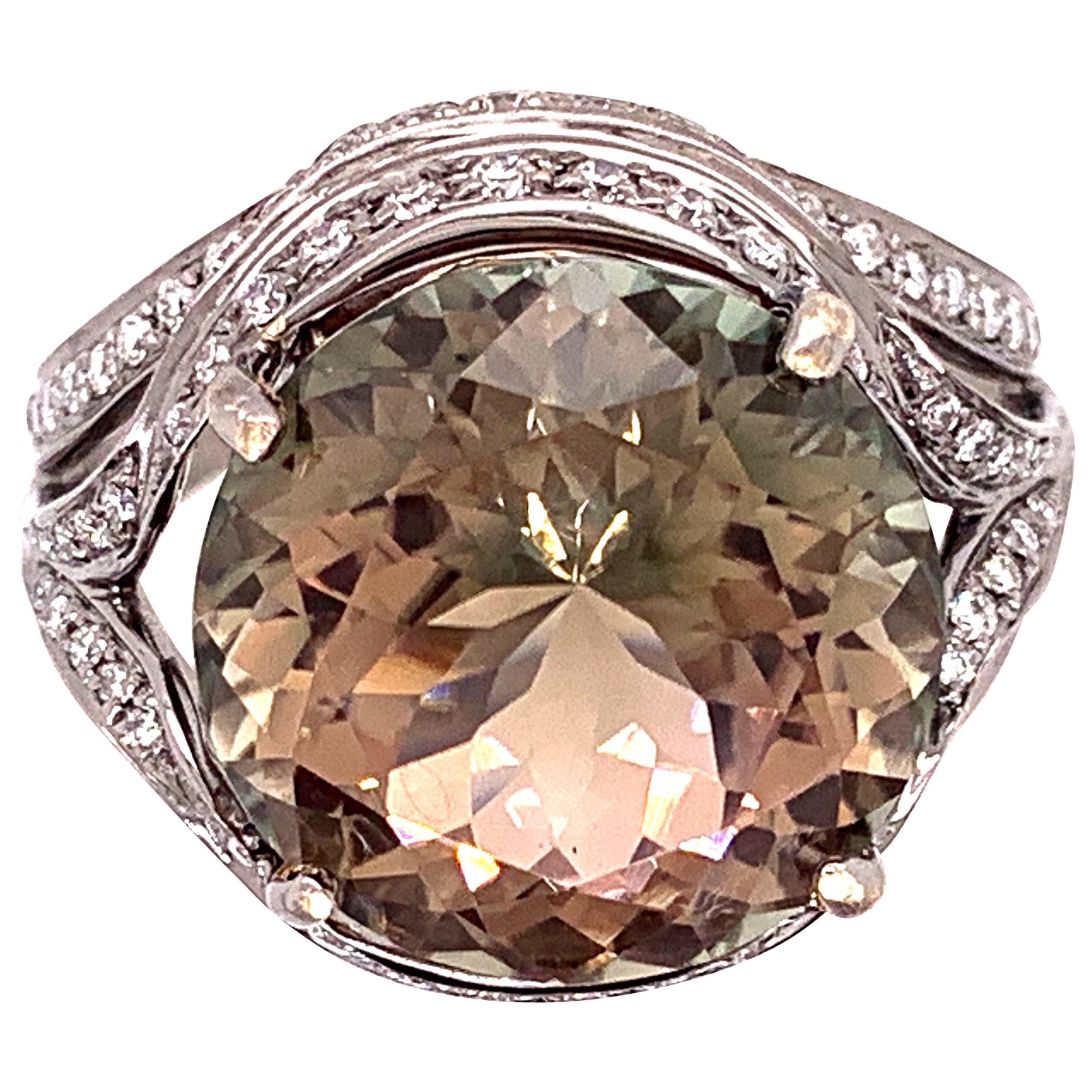 10.07 Carat Bi-Color Tourmaline and Diamond Ring
