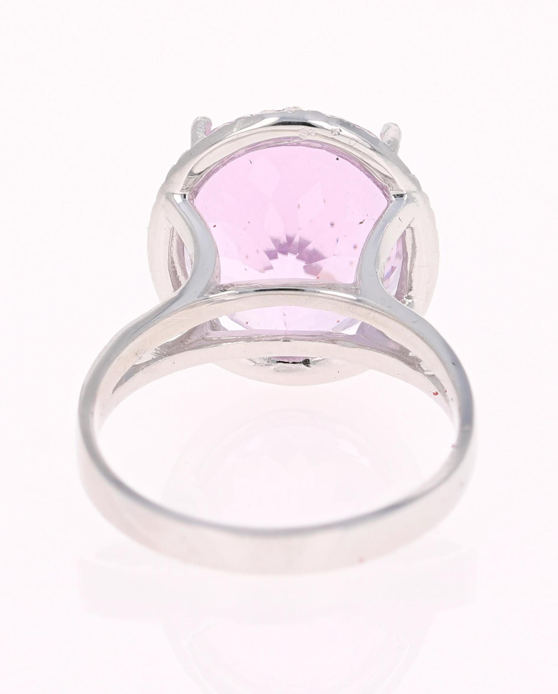 Oval Cut 10.07 Carat Kunzite Diamond 14 Karat White Gold Bridal Ring