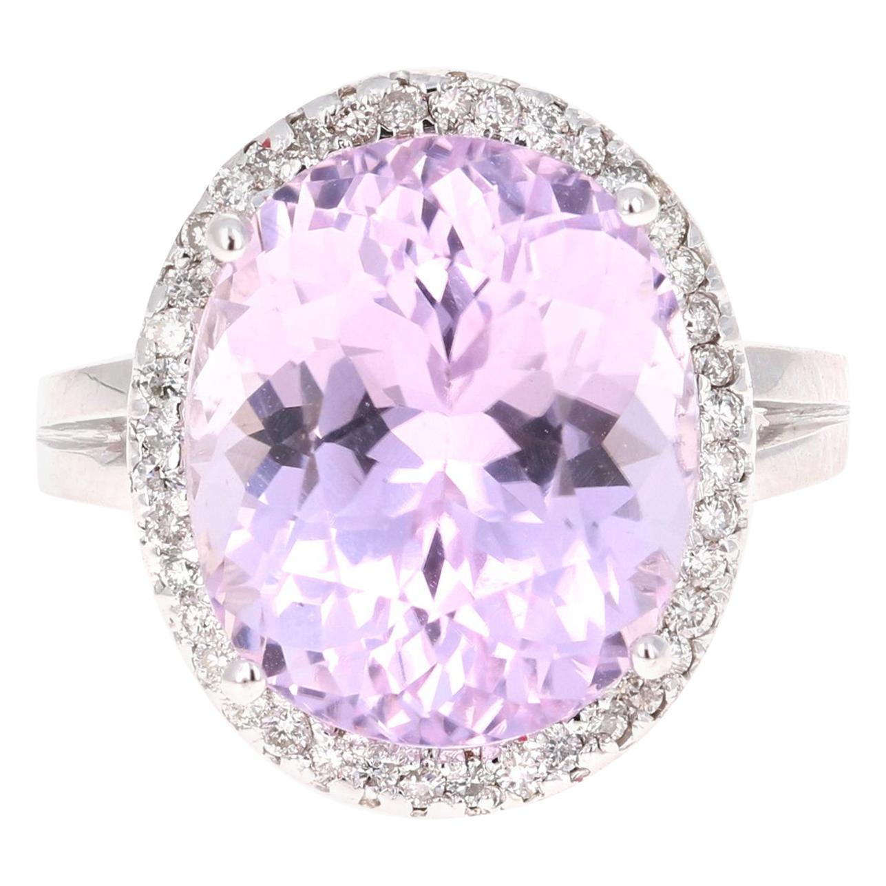 10.07 Carat Kunzite Diamond 14 Karat White Gold Bridal Ring