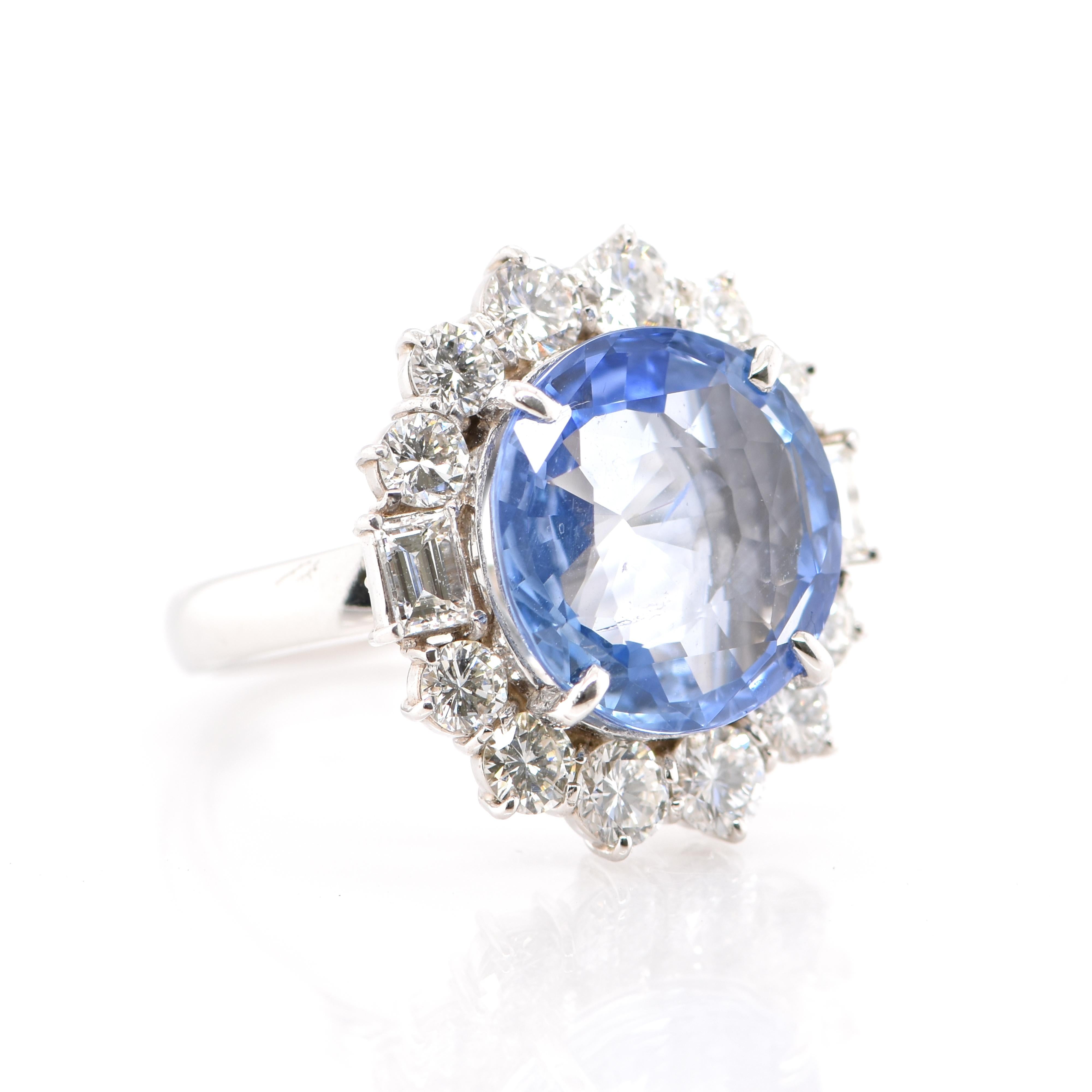 Modern 10.07 Carat Natural, Untreated Sapphire and Diamond Ring Set in Platinum