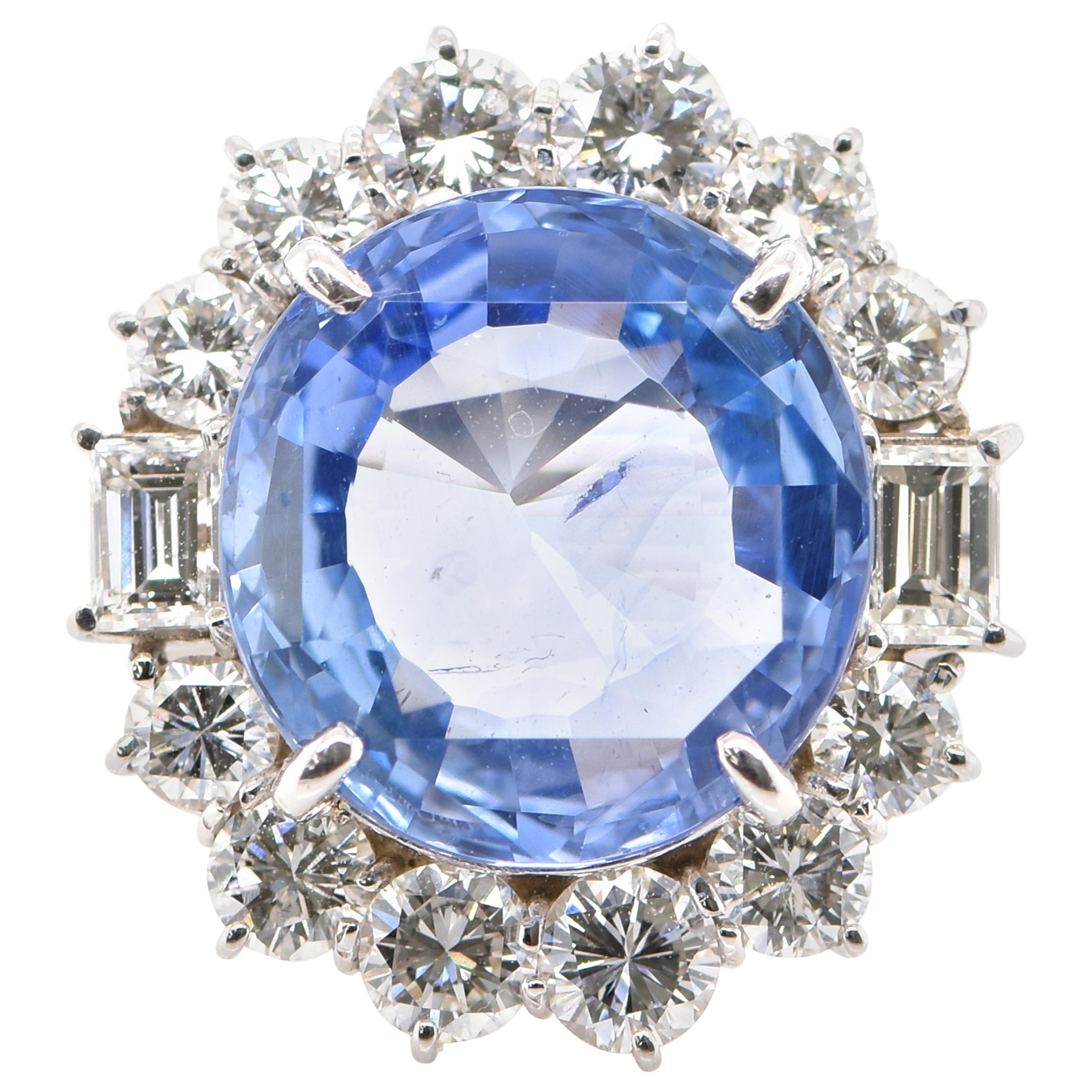 10.07 Carat Natural, Untreated Sapphire and Diamond Ring Set in Platinum