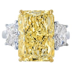 10.07 Carat Radiant Diamond Ring Fancy Yellow VVS2 14K White Gold