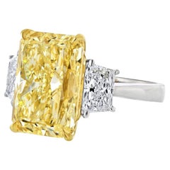 10.07 Carat Radiant Diamond Ring Fancy Yellow VVS2 14K White Gold