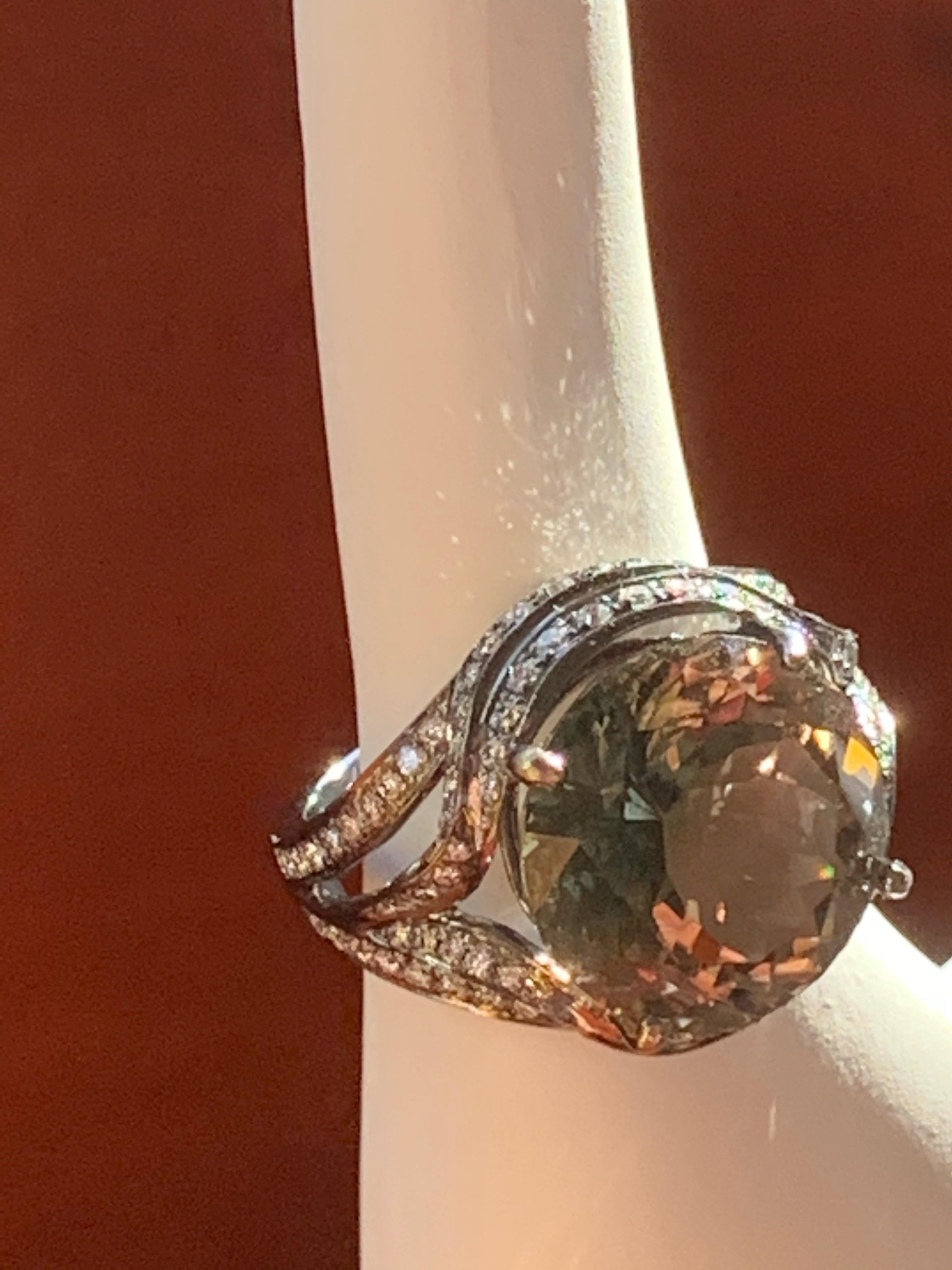 Contemporary 10.07 Carat Bi-Color Tourmaline and Diamond Ring