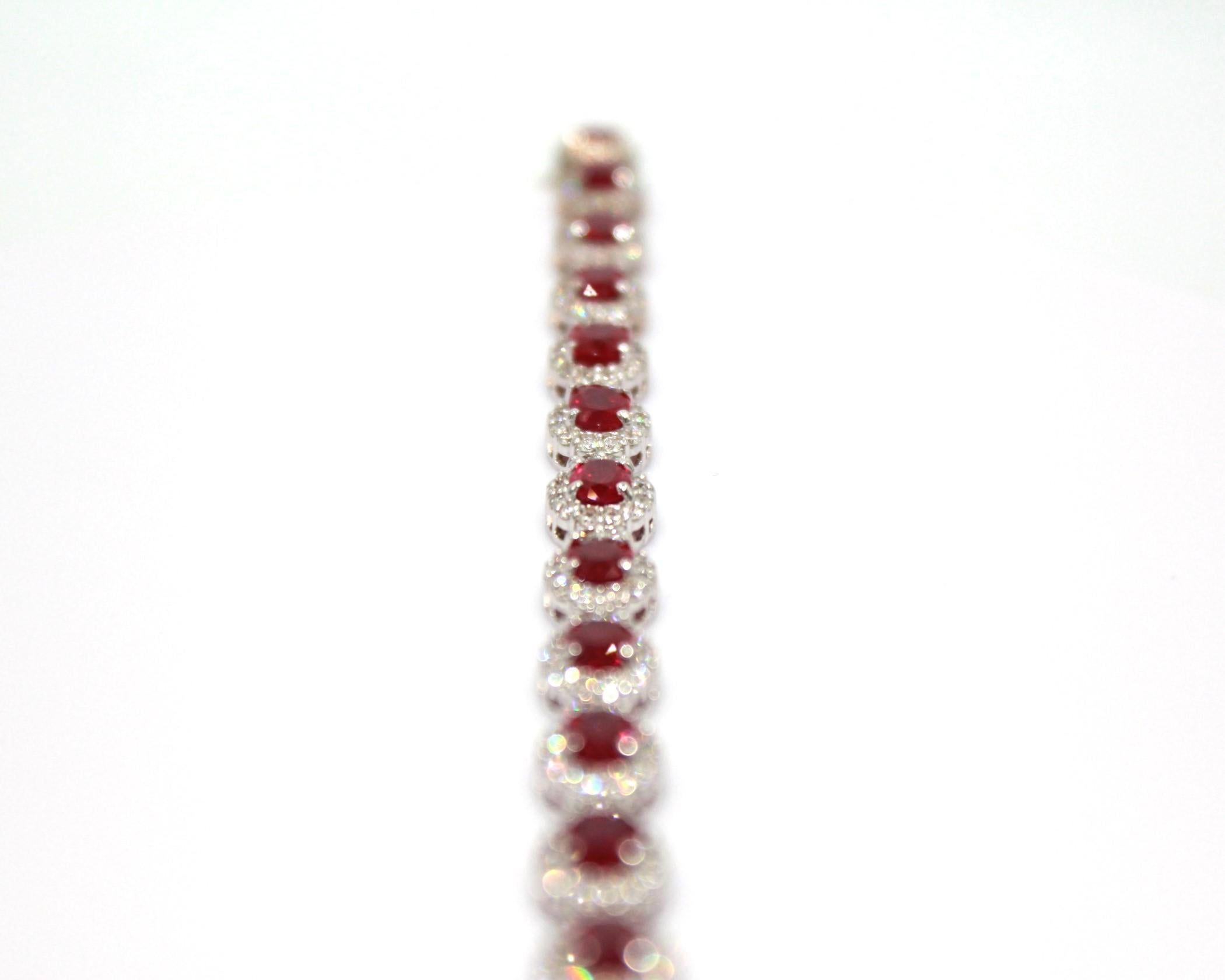 Oval Cut 10.08 Carat Burma Ruby & Diamond Bracelet For Sale