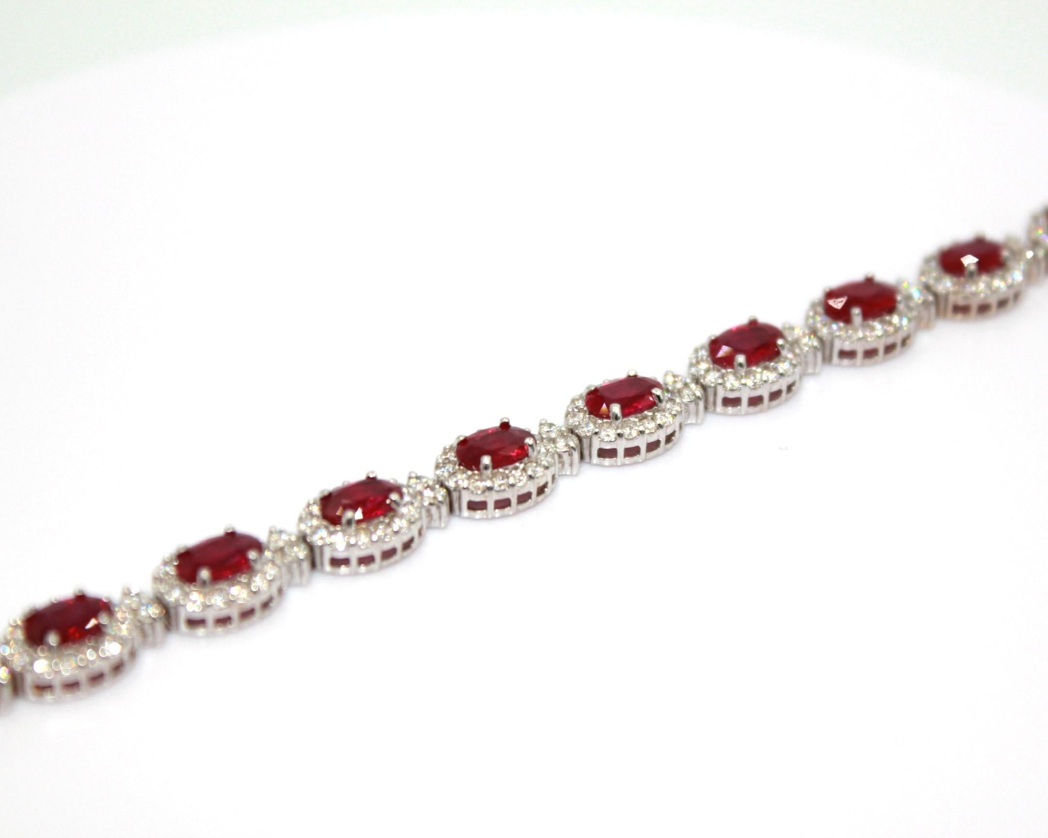 10.08 Carat Burma Ruby & Diamond Bracelet In New Condition For Sale In New York, NY