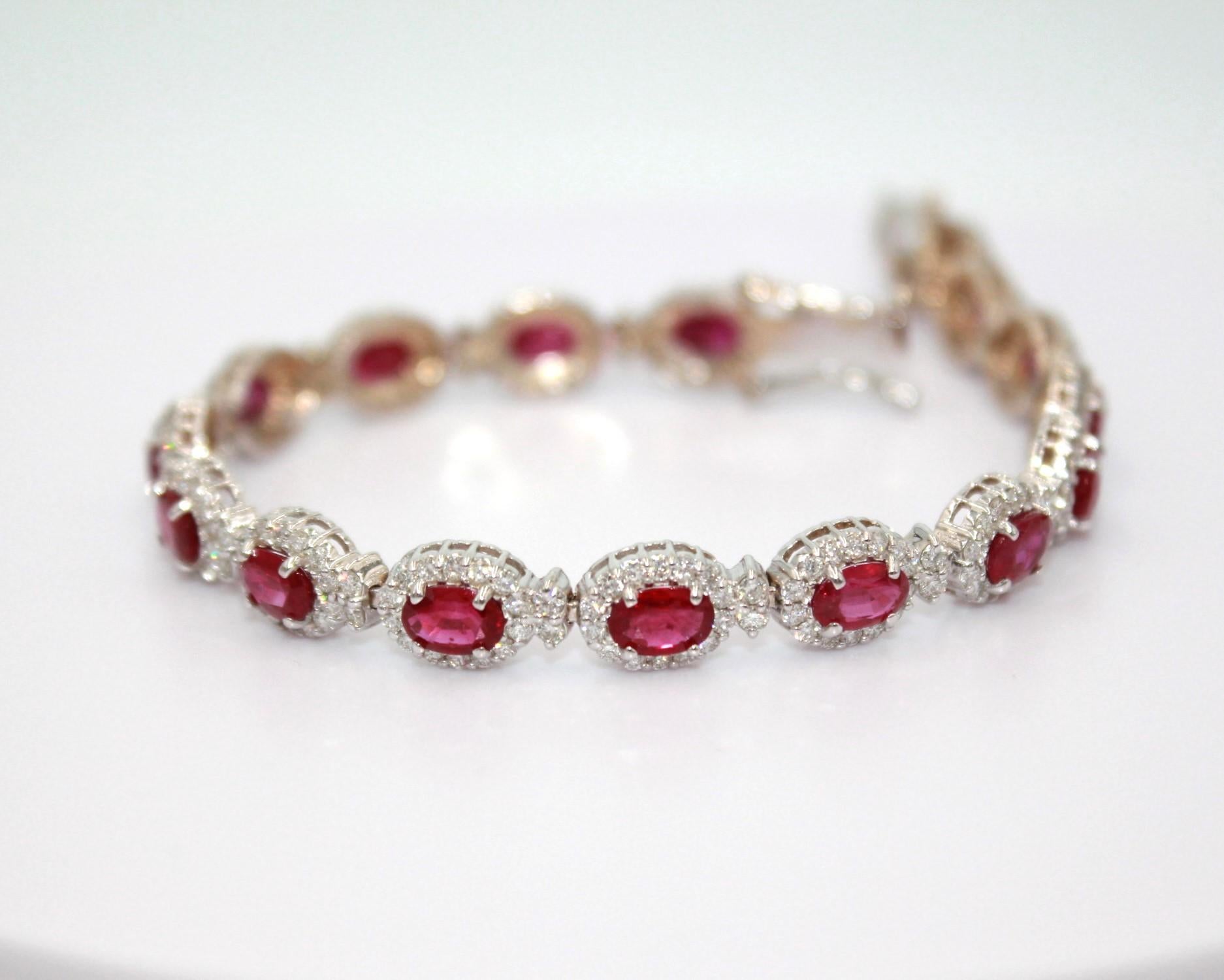 Women's 10.08 Carat Burma Ruby & Diamond Bracelet For Sale