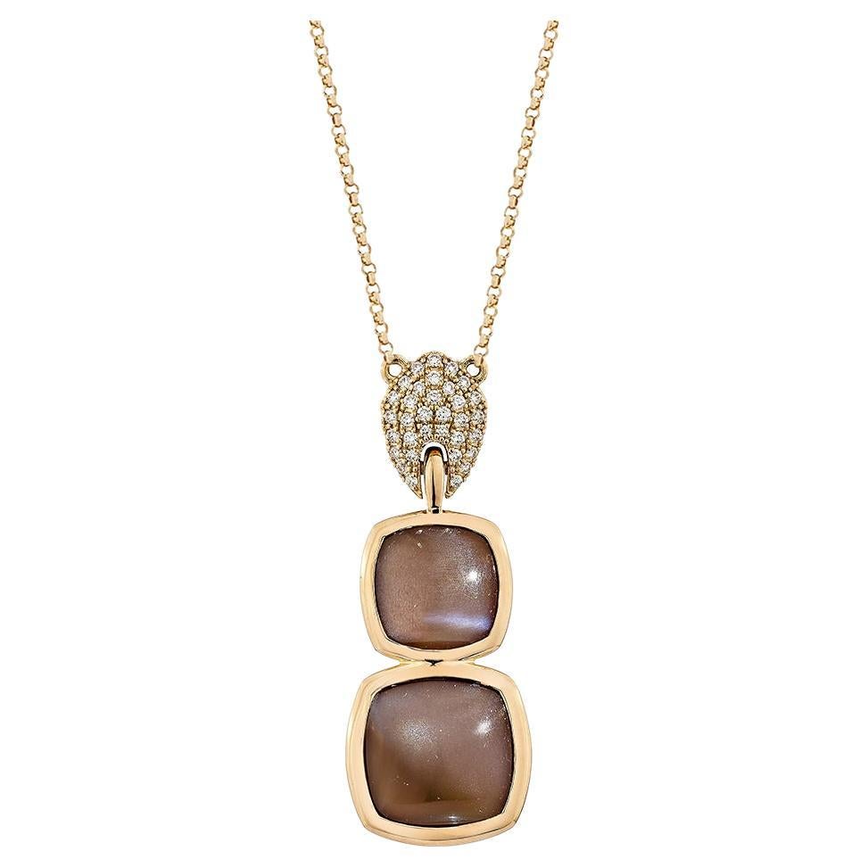 10.08 Carat Chocolate Moonstone Pendant in 18Karat Rose Gold with White Diamond. For Sale