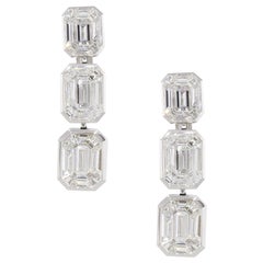 10.08 Carat Emerald Diamond Illusion Dangle Earrings 18 Karat in Stock