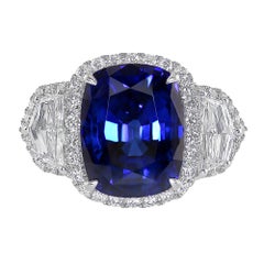 10.08 Carat GRS Certified White Gold Sapphire and Diamond Three Stone Ring