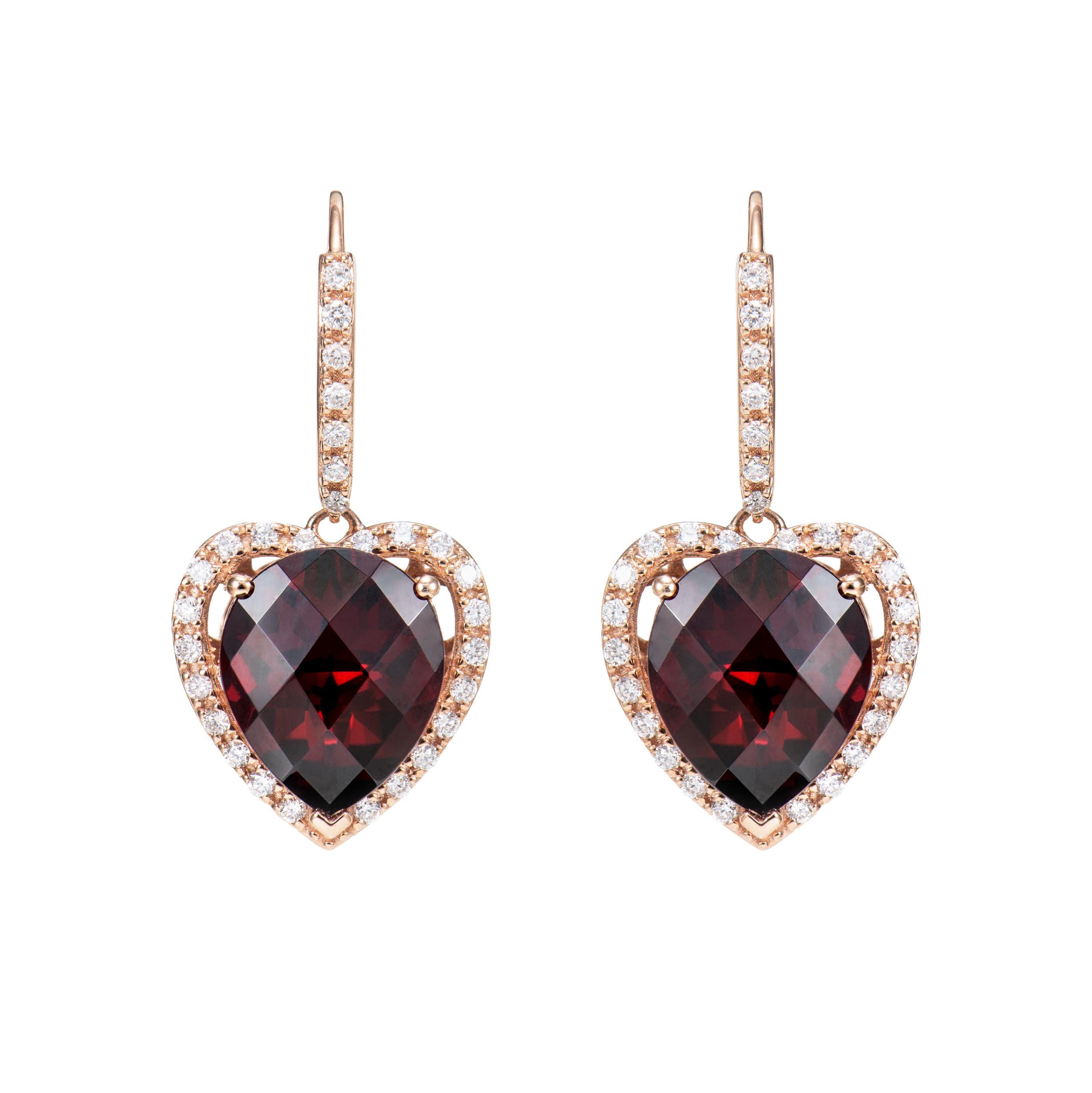 Contemporain Boucles d'oreilles en goutte en or rose 18 carats et rhodolite de 10,08 carats avec diamants blancs en vente