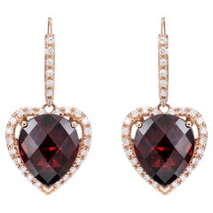 Boucles d'oreilles en goutte en or rose 18 carats et rhodolite de 10,08 carats avec diamants blancs