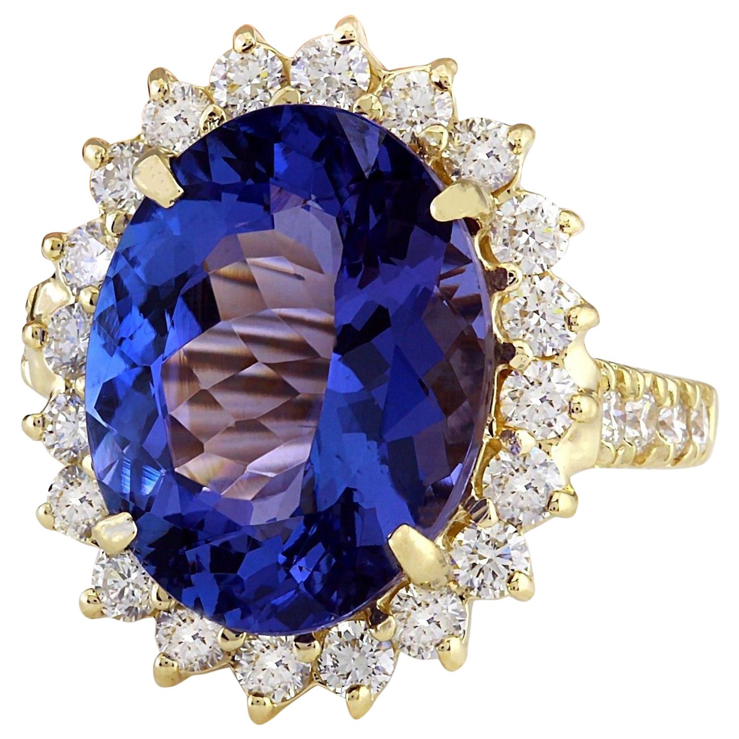 Elevate your style with this stunning Tanzanite Diamond Cocktail Ring crafted in 14K Solid Yellow Gold. Featuring a captivating 8.73 carat Tanzanite stone measuring 14.00x10.00 mm, surrounded by sparkling diamonds totaling 1.35 carats. With a face