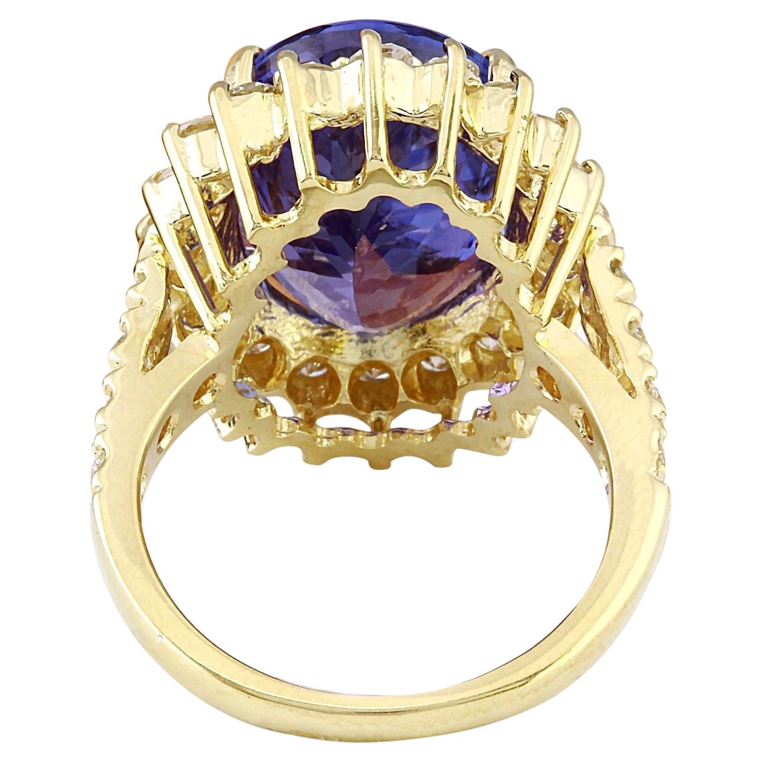 Modern Exquisite Natural Tanzanite Diamond Ring In 14 Karat Solid Yellow Gold  For Sale