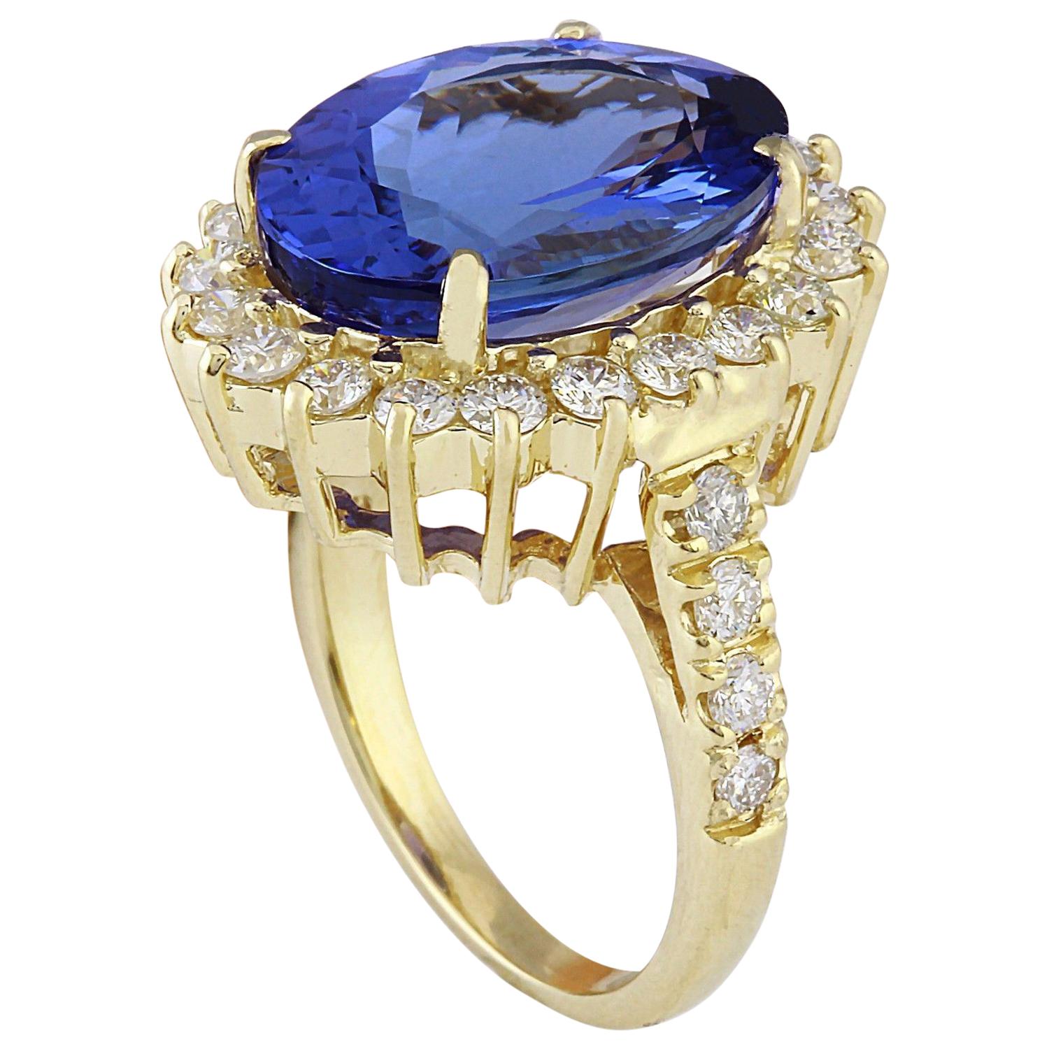 Oval Cut Exquisite Natural Tanzanite Diamond Ring In 14 Karat Solid Yellow Gold  For Sale