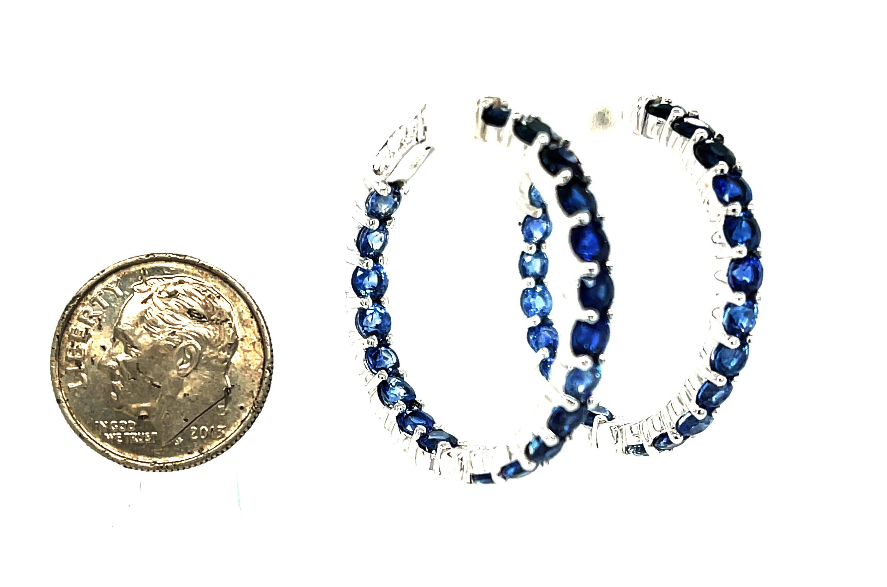 10.08 Carats Ombre Blue Sapphire White Gold Inside / Outside Hoop Earrings 3
