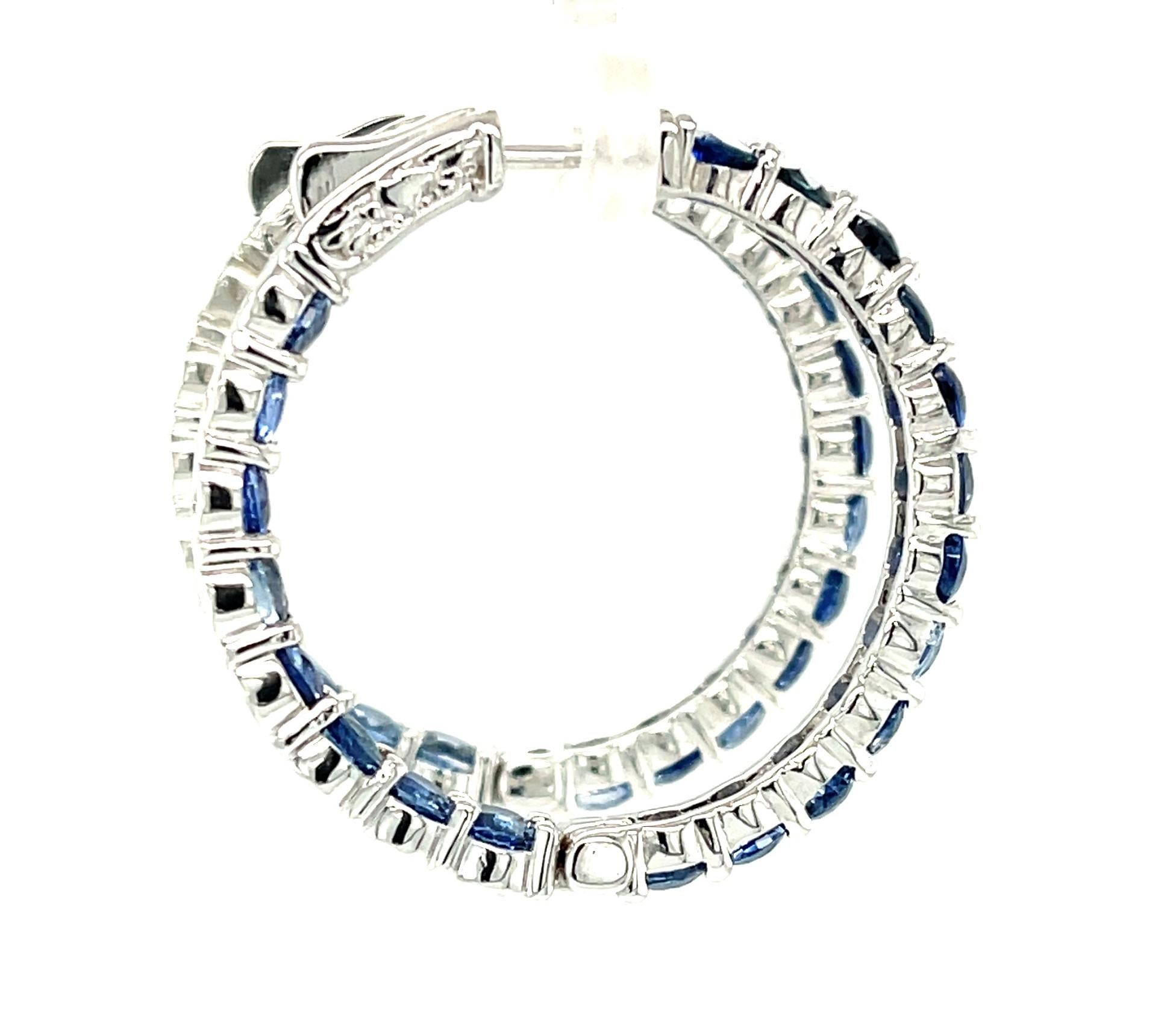 Artisan 10.08 Carats Ombre Blue Sapphire White Gold Inside / Outside Hoop Earrings