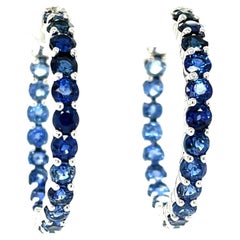 10.08 Carats Ombre Blue Sapphire White Gold Inside / Outside Hoop Earrings