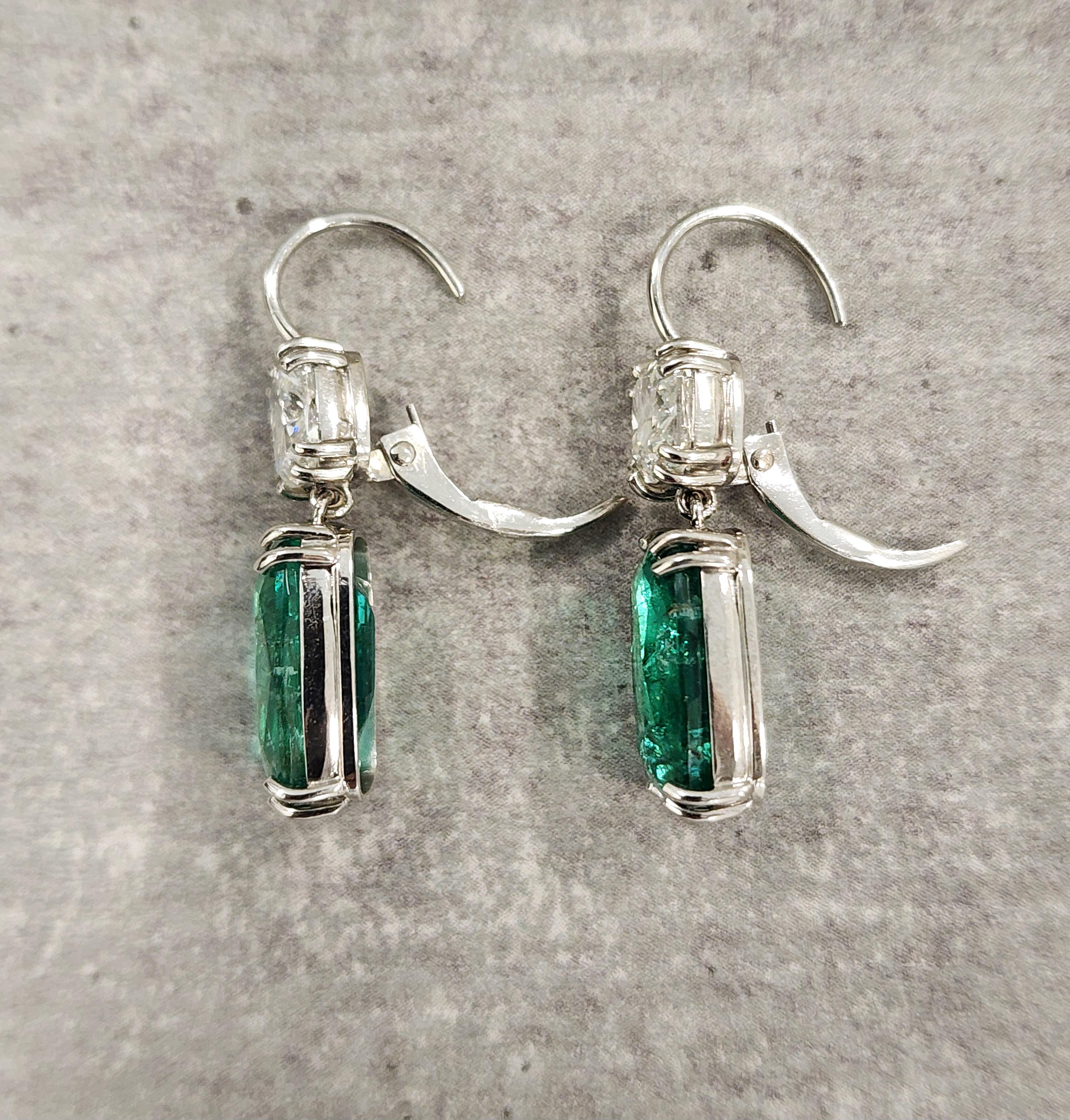 Women's or Men's 10.08 ct GIA Certified Zambian Emerald & Diamond Earrings For Sale
