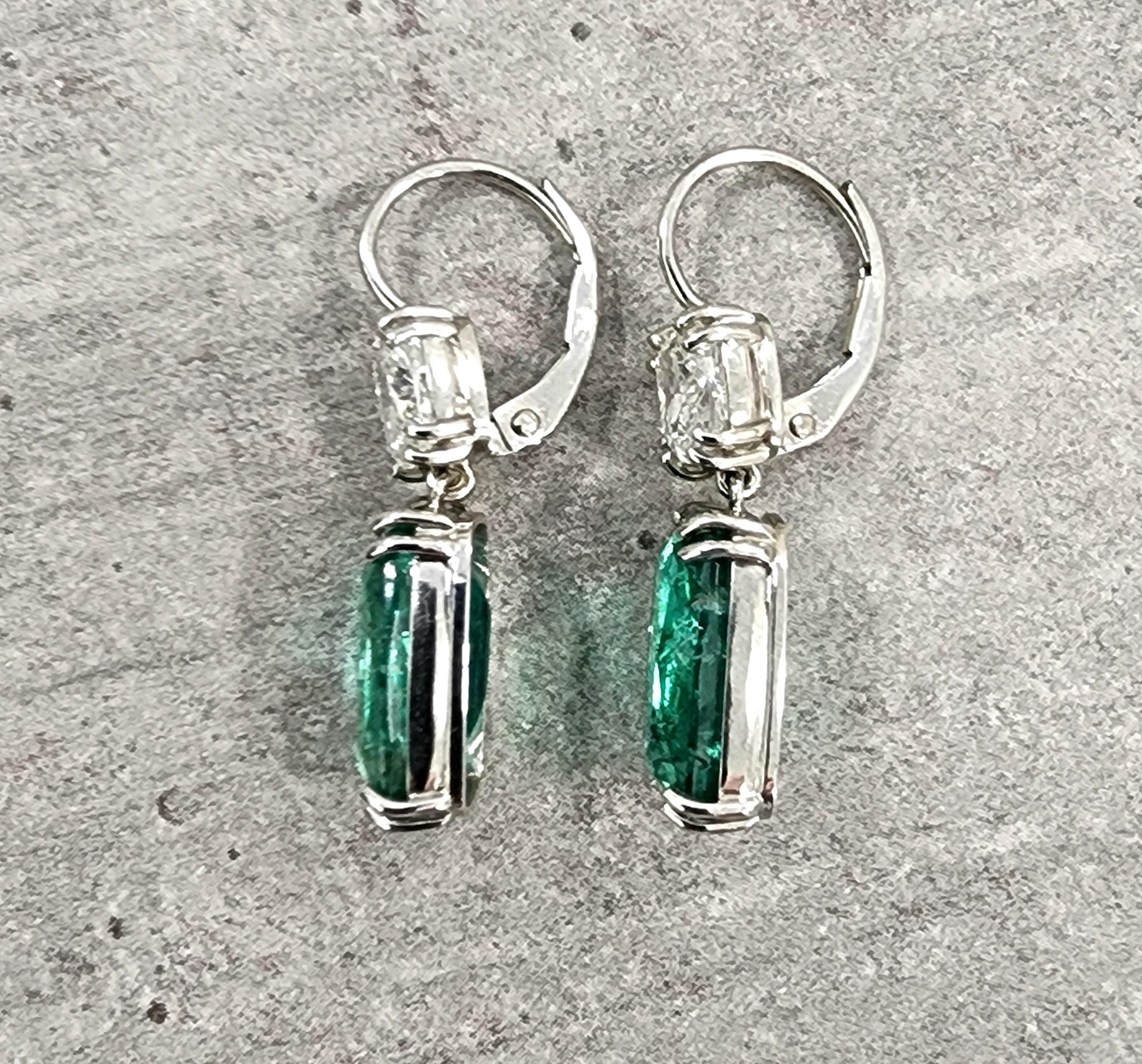 10.08 ct GIA Certified Zambian Emerald & Diamond Earrings For Sale 1