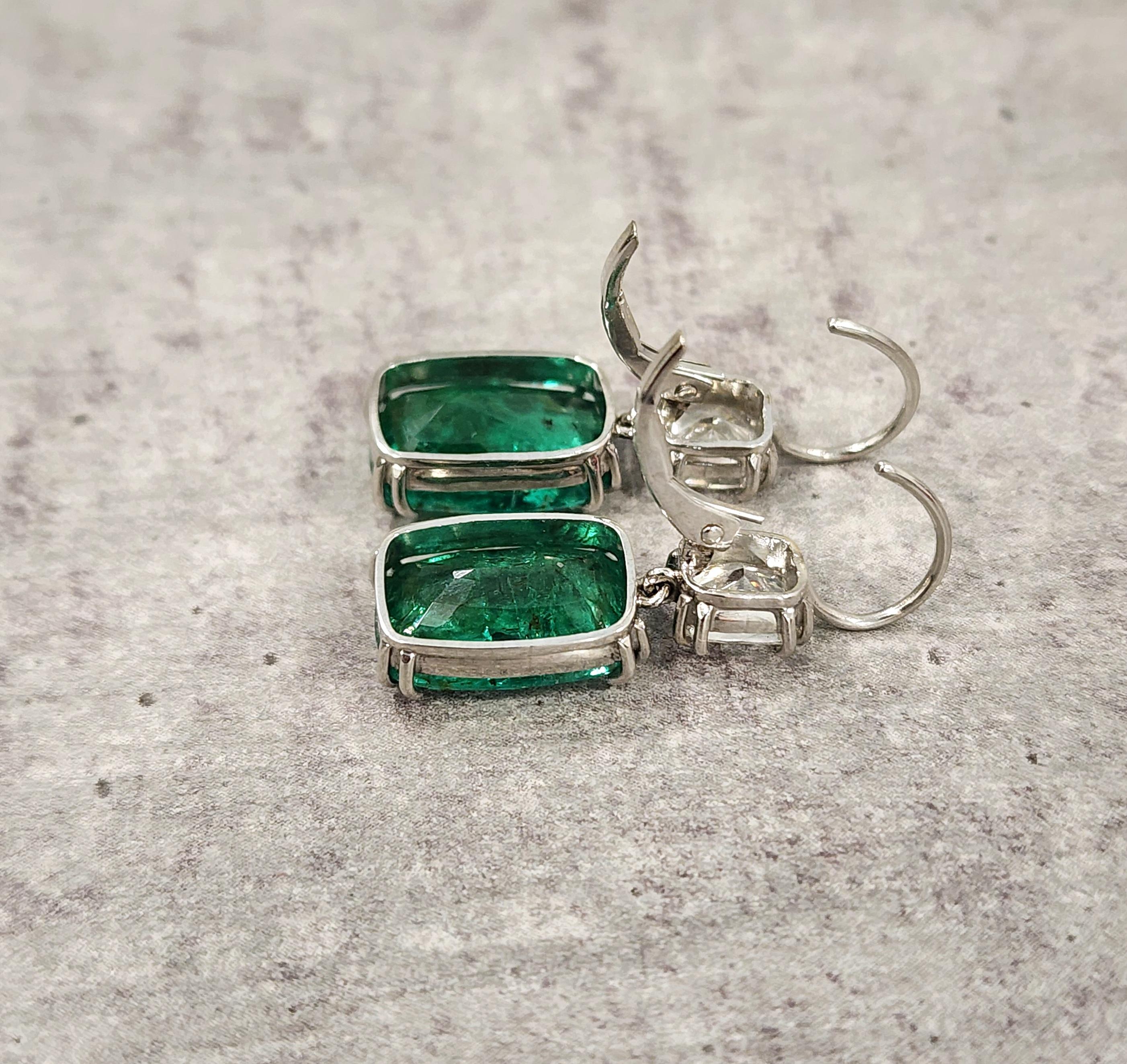 10.08 ct GIA Certified Zambian Emerald & Diamond Earrings For Sale 2