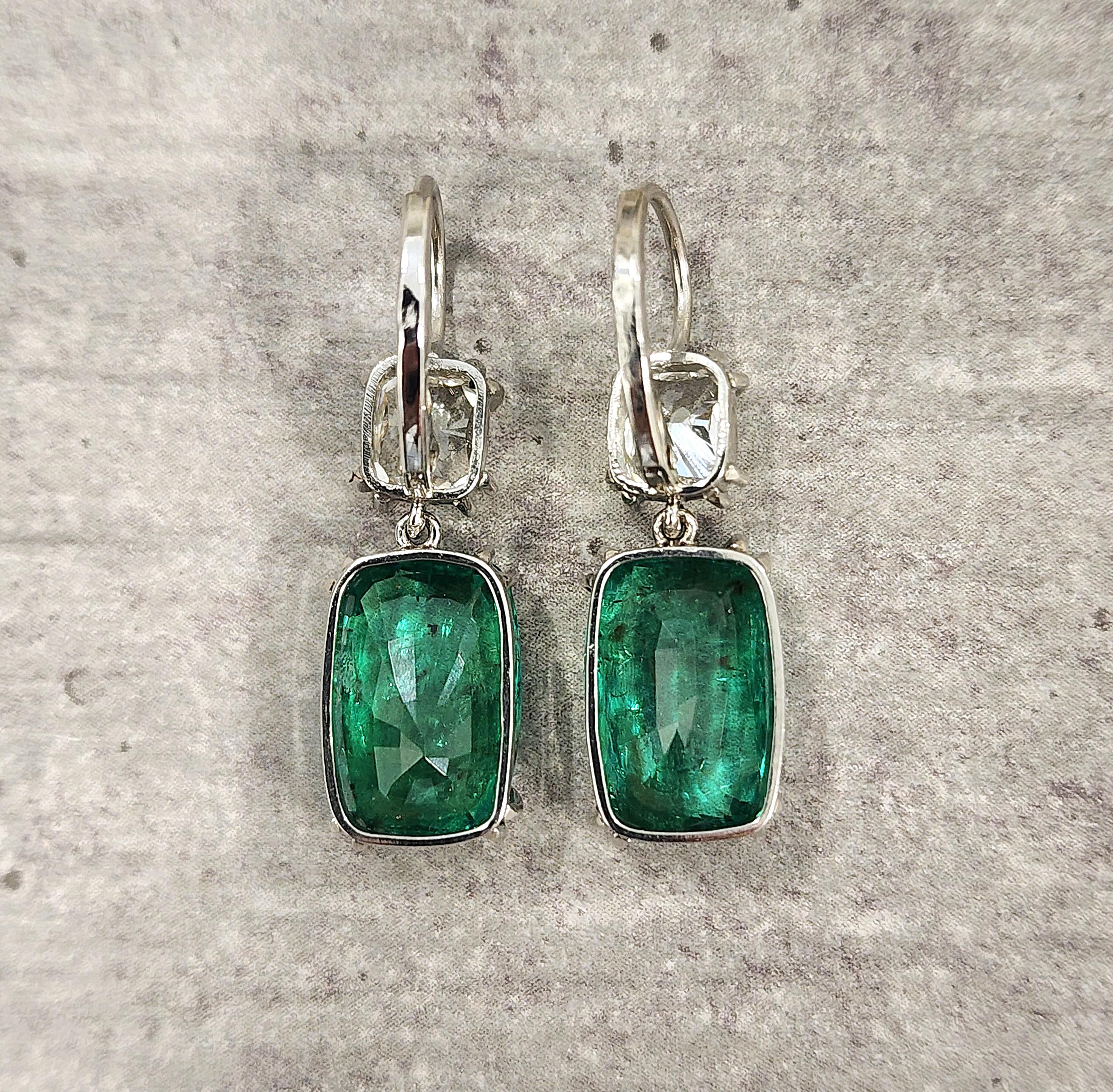 10.08 ct GIA Certified Zambian Emerald & Diamond Earrings In New Condition For Sale In Chicago, IL