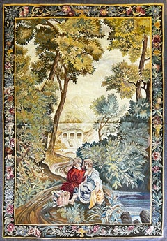 1008 - Luxueuse tapisserie d'Aubusson du 20e siècle au design romantique