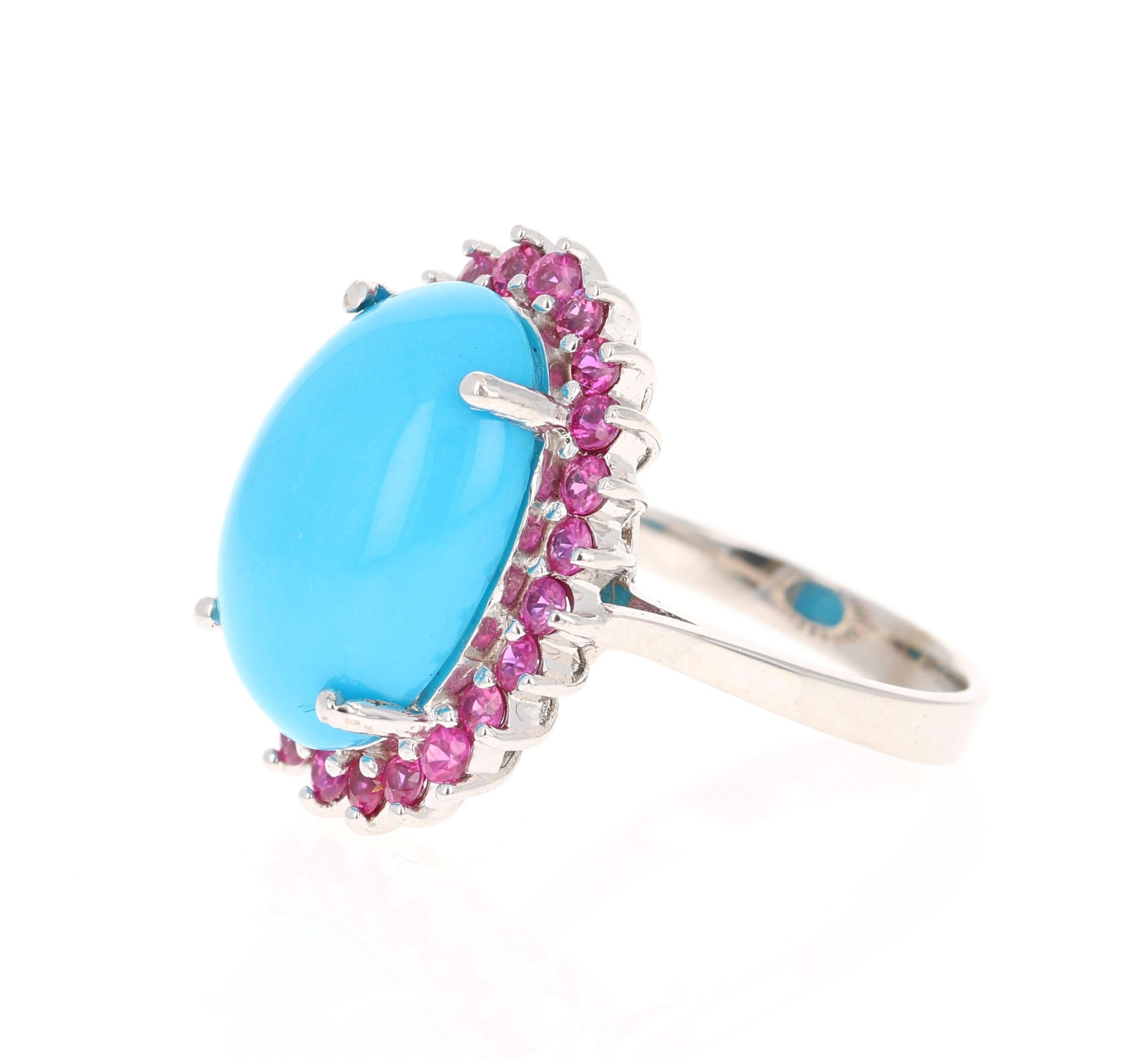 Contemporary 10.09 Carat Turquoise Pink Sapphire Cocktail Ring 14 Karat White Gold Ring For Sale