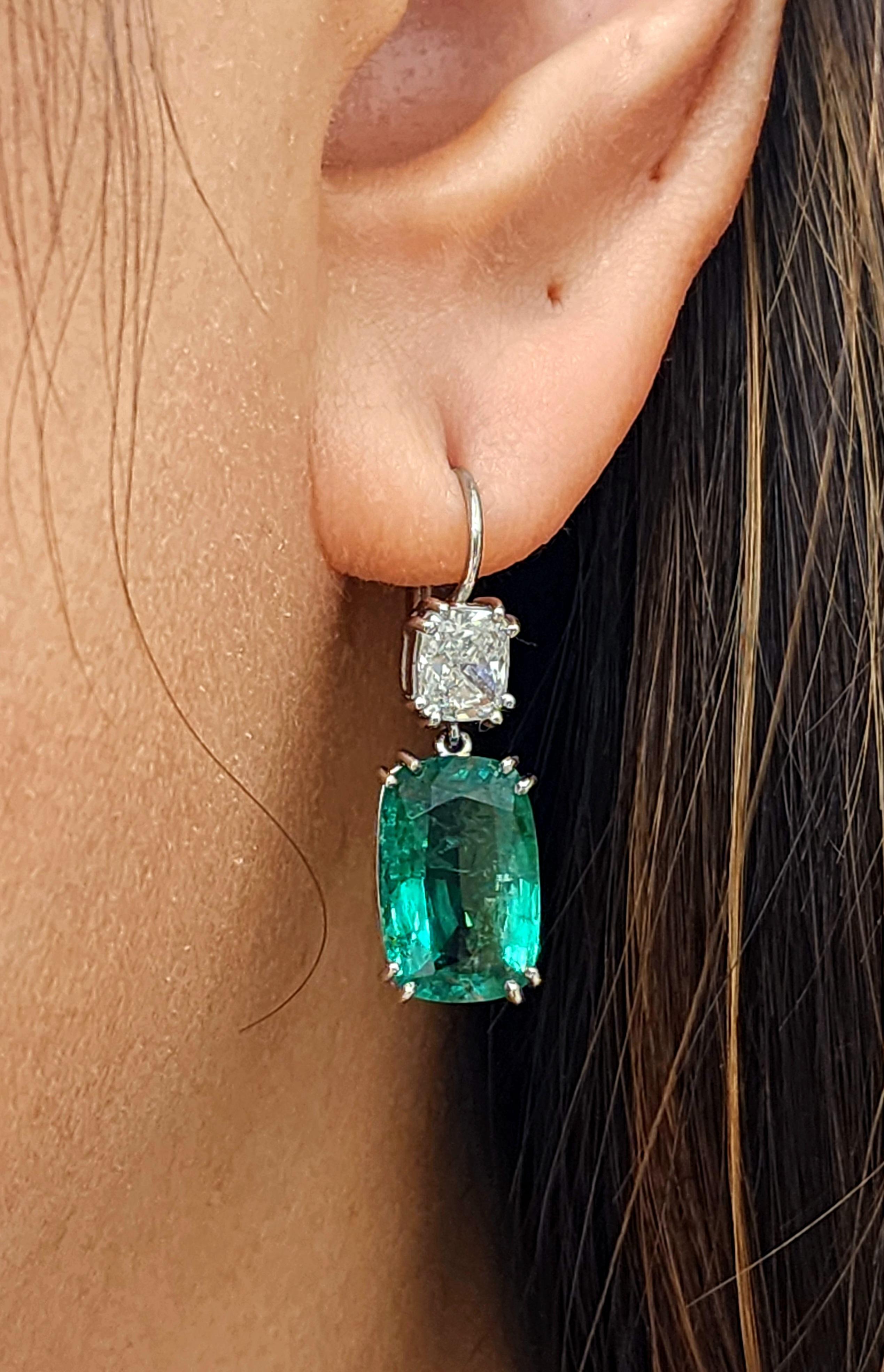 Modern 10.08 ct GIA Certified Zambian Emerald & Diamond Earrings For Sale