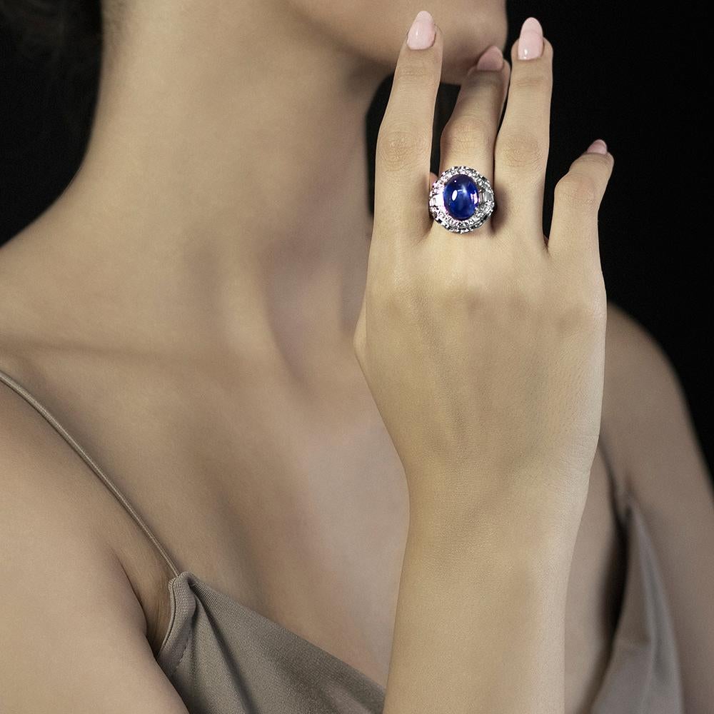 10.09 Ct's Unheat Ceylon Star Sapphire Cocktail Ring with Diamonds For Sale 1