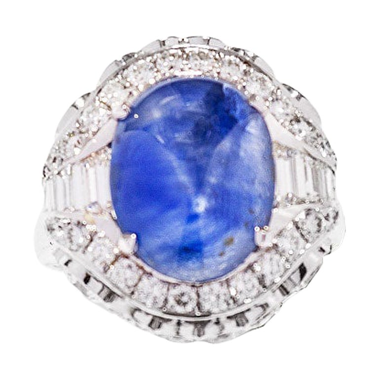 Anello da cocktail con zaffiro stella di Ceylon da 10,09 carati senza calore con diamanti